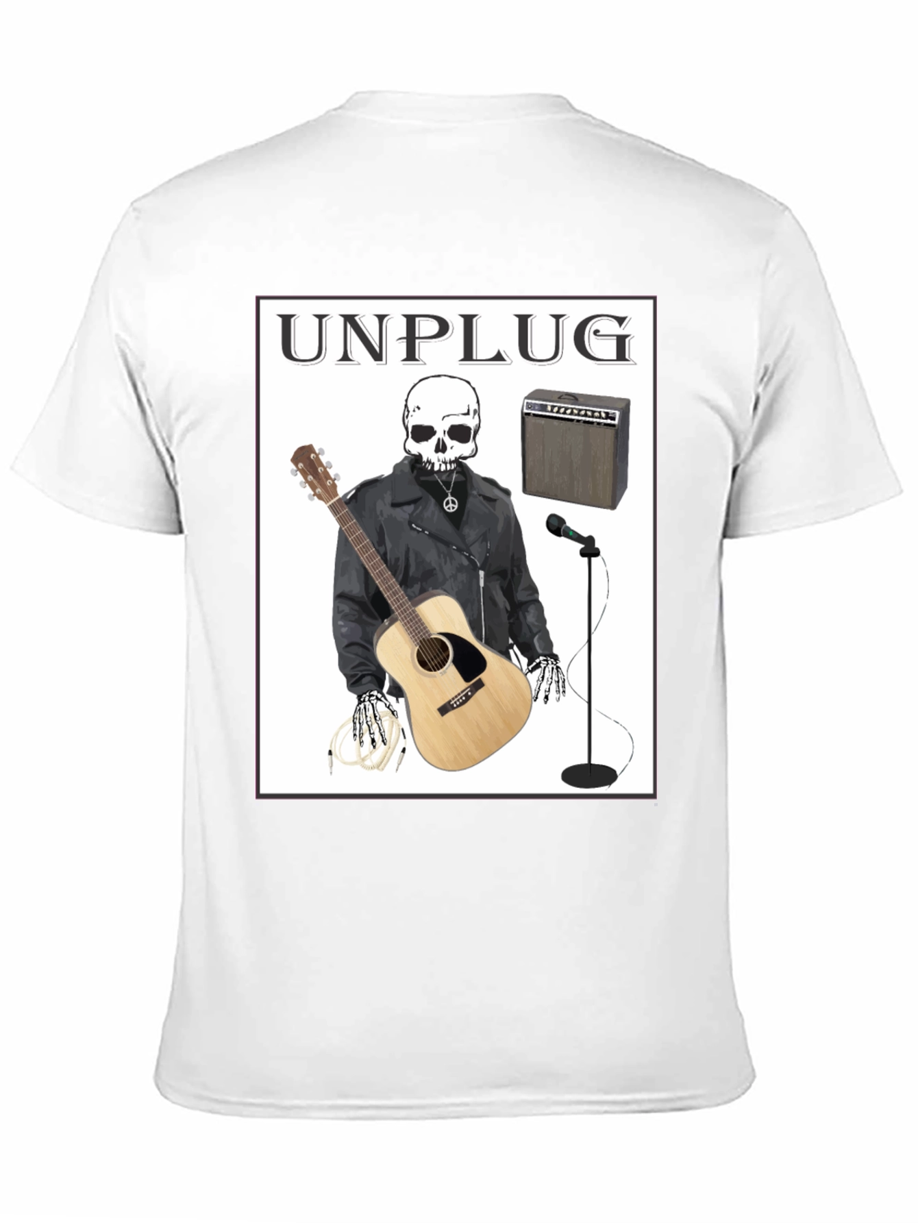 Unplug Skeleton Musician Graphic T-Shirt