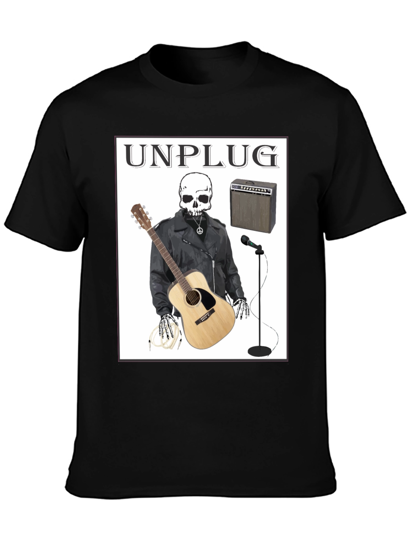 Unplug Skeleton Musician Graphic T-Shirt