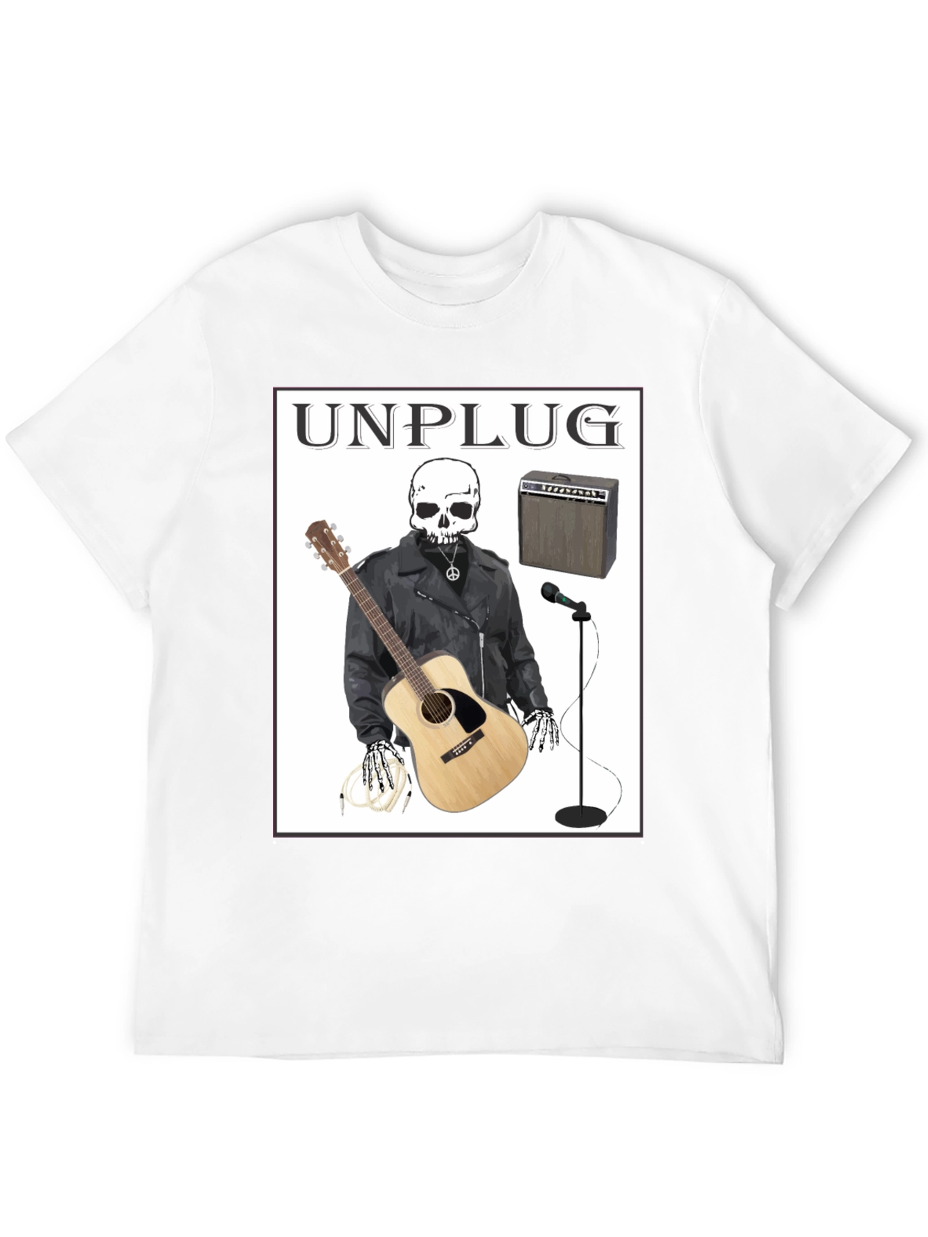Unplug Skeleton Musician Graphic T-Shirt