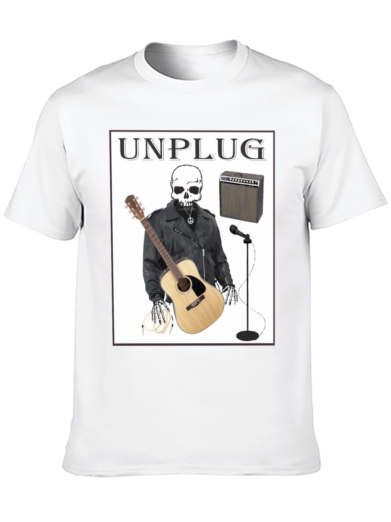 Unplug Skeleton Musician Graphic T-Shirt