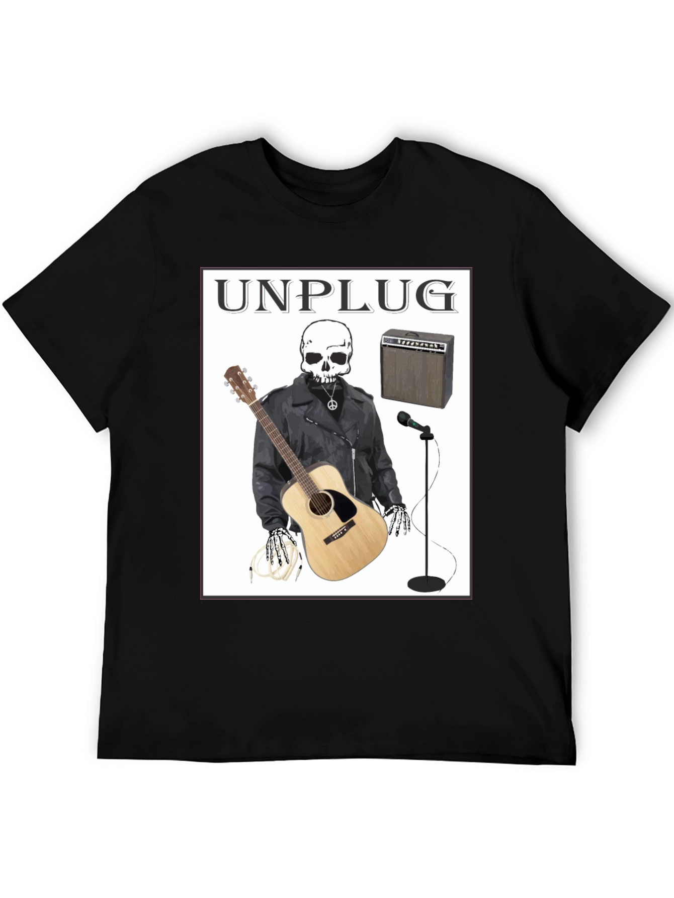 Unplug Skeleton Musician Graphic T-Shirt