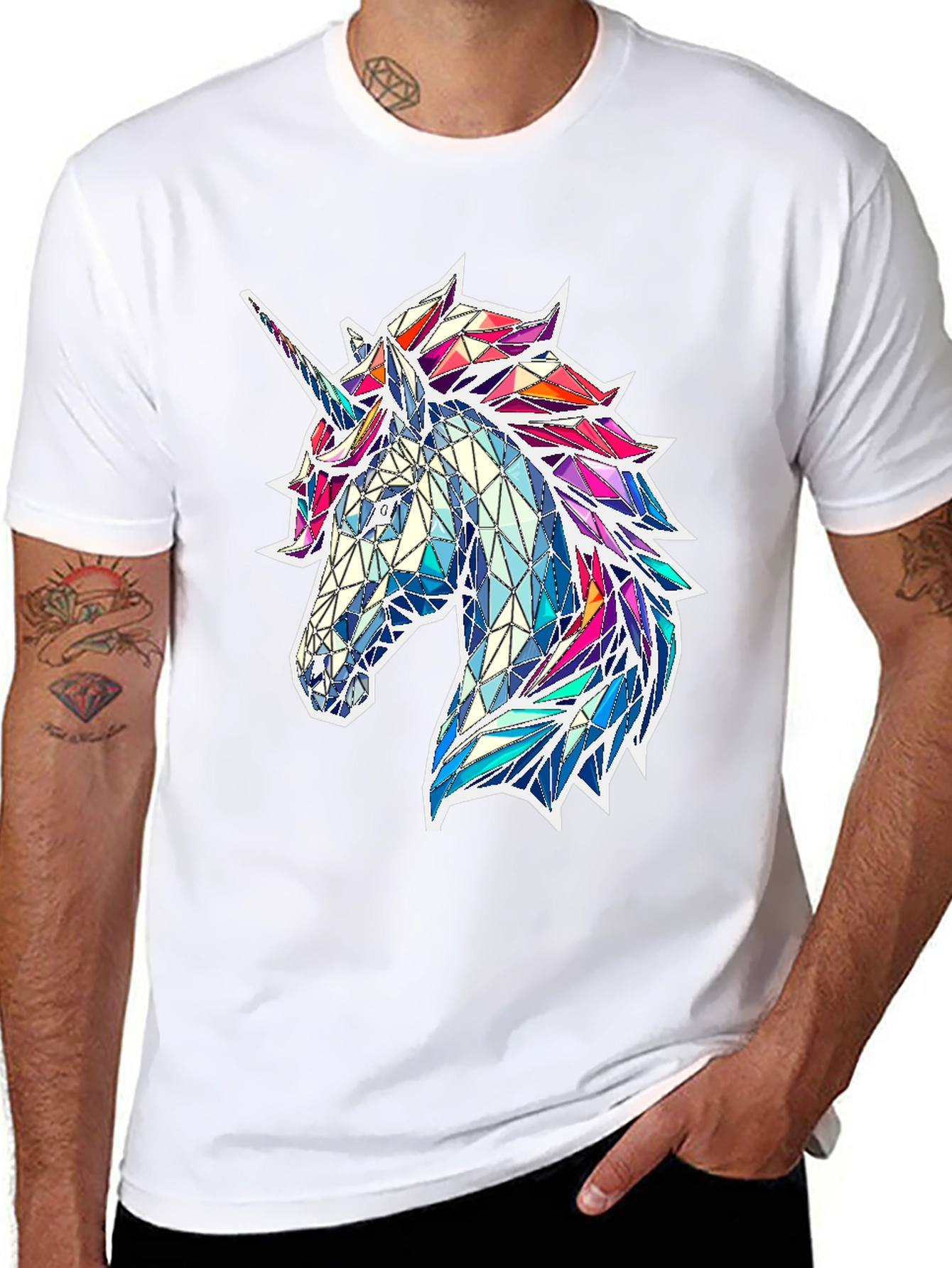 Geometric Unicorn Graphic Tee - Black