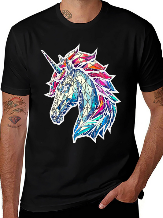 Geometric Unicorn Graphic Tee - Black
