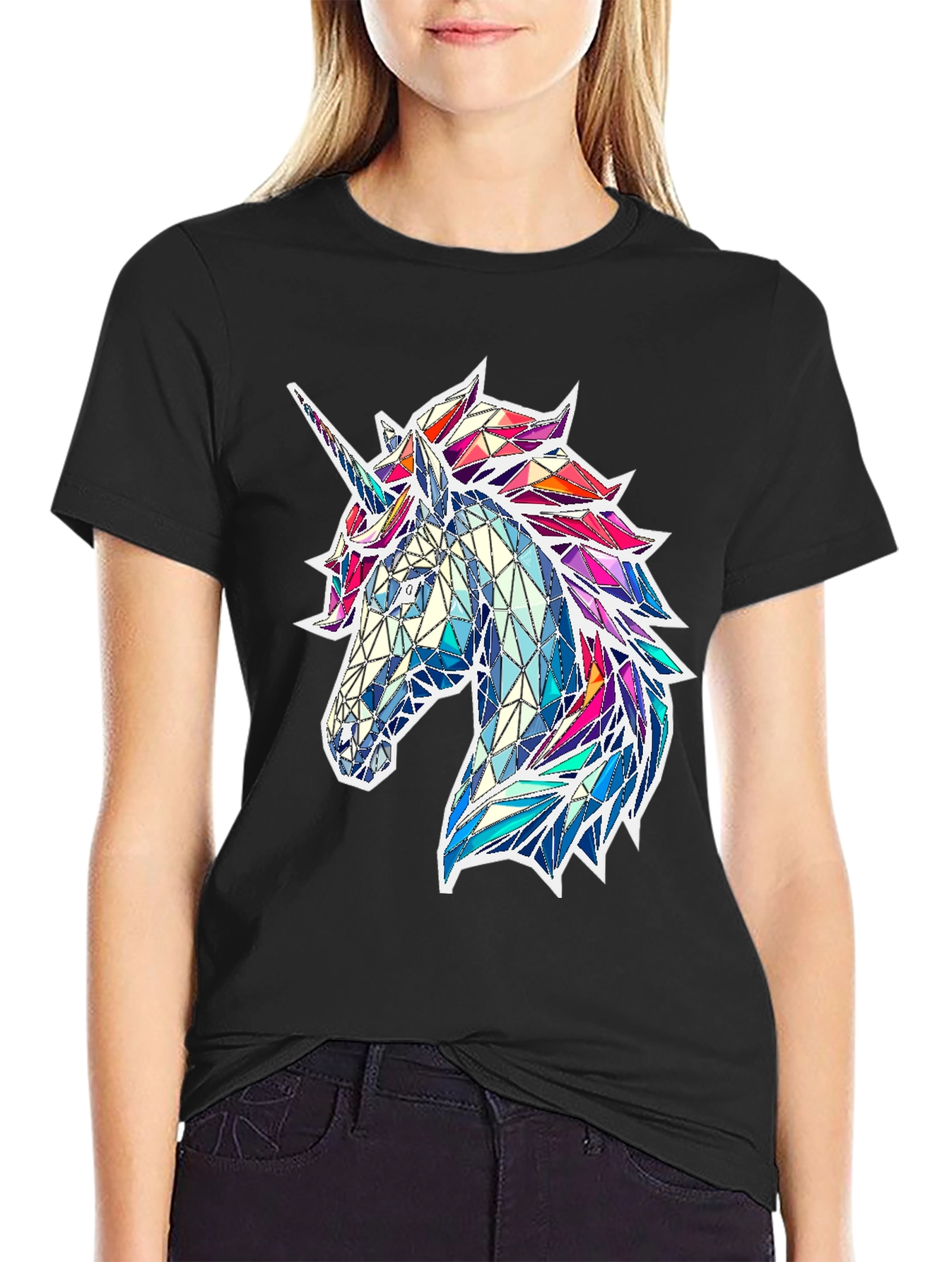 Geometric Unicorn Graphic Tee - Black