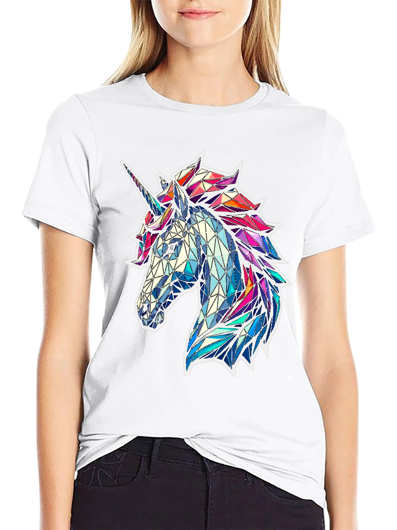 Geometric Unicorn Graphic Tee - Black