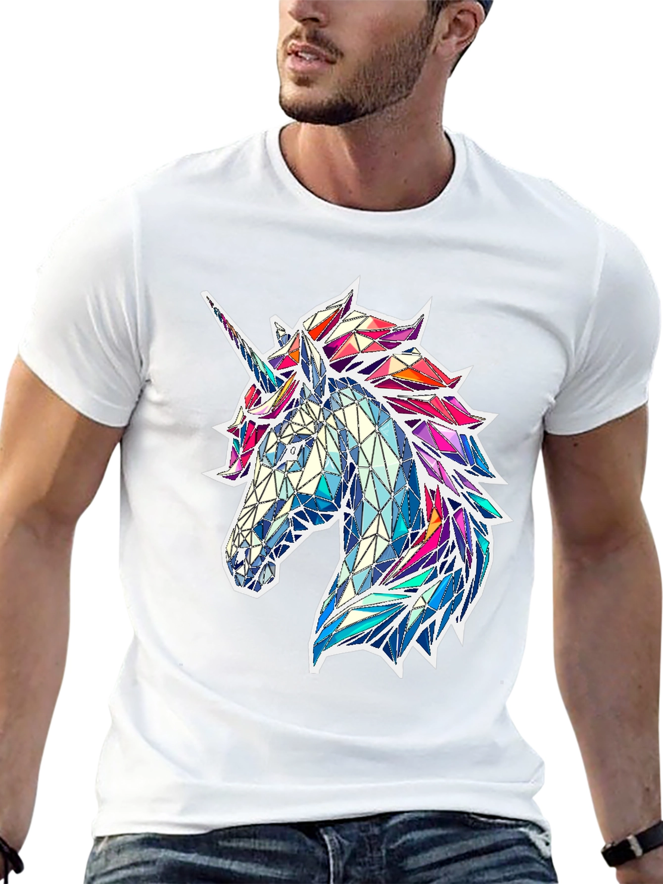 Geometric Unicorn Graphic Tee - Black