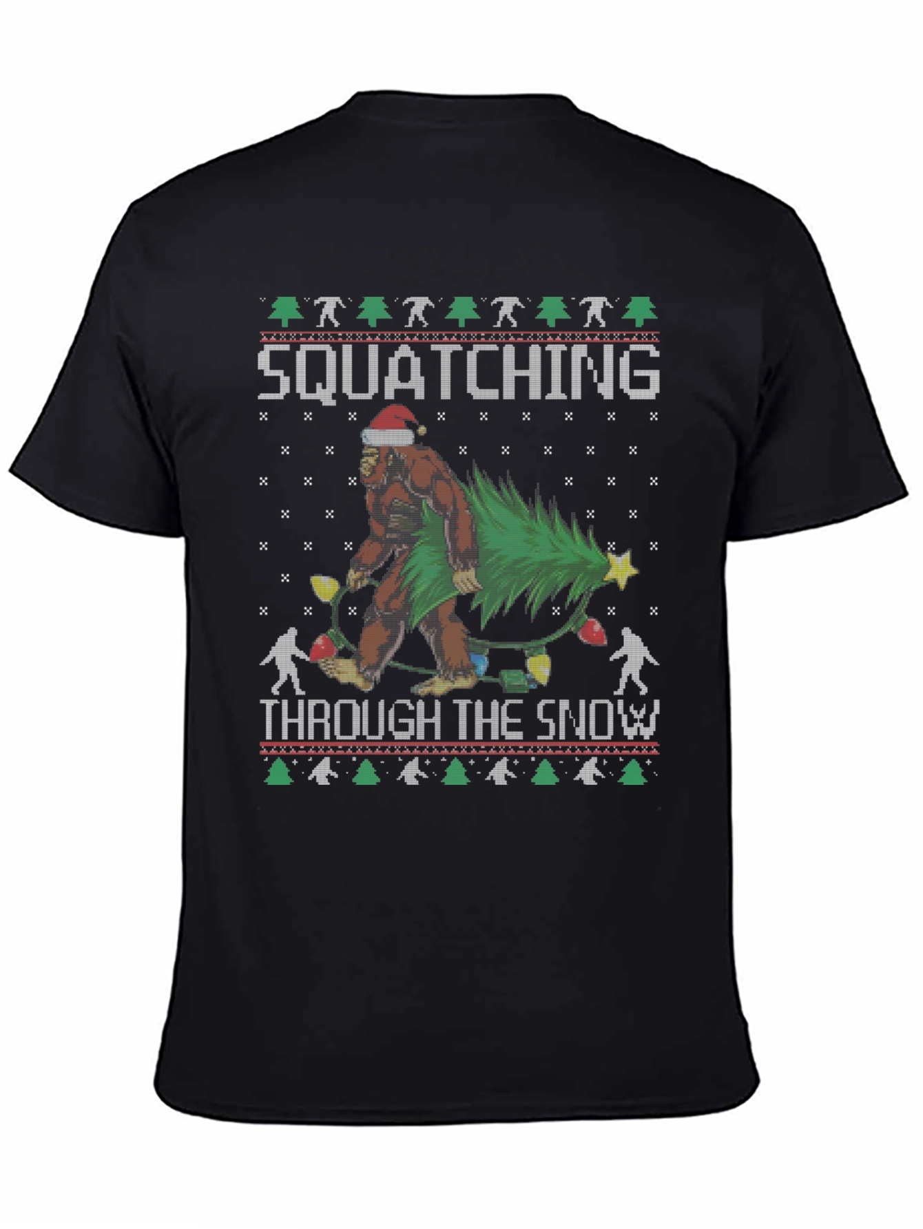 Squatching Through the Snow Ugly Christmas T-Shirt