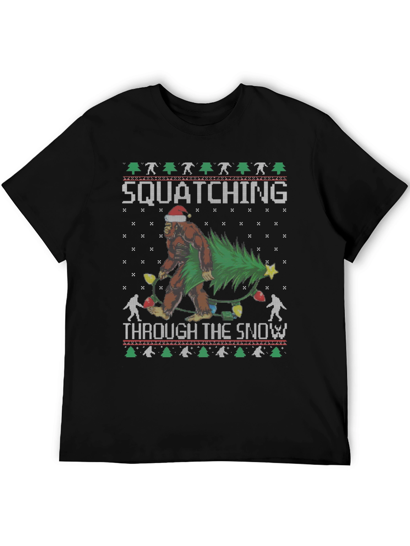 Squatching Through the Snow Ugly Christmas T-Shirt