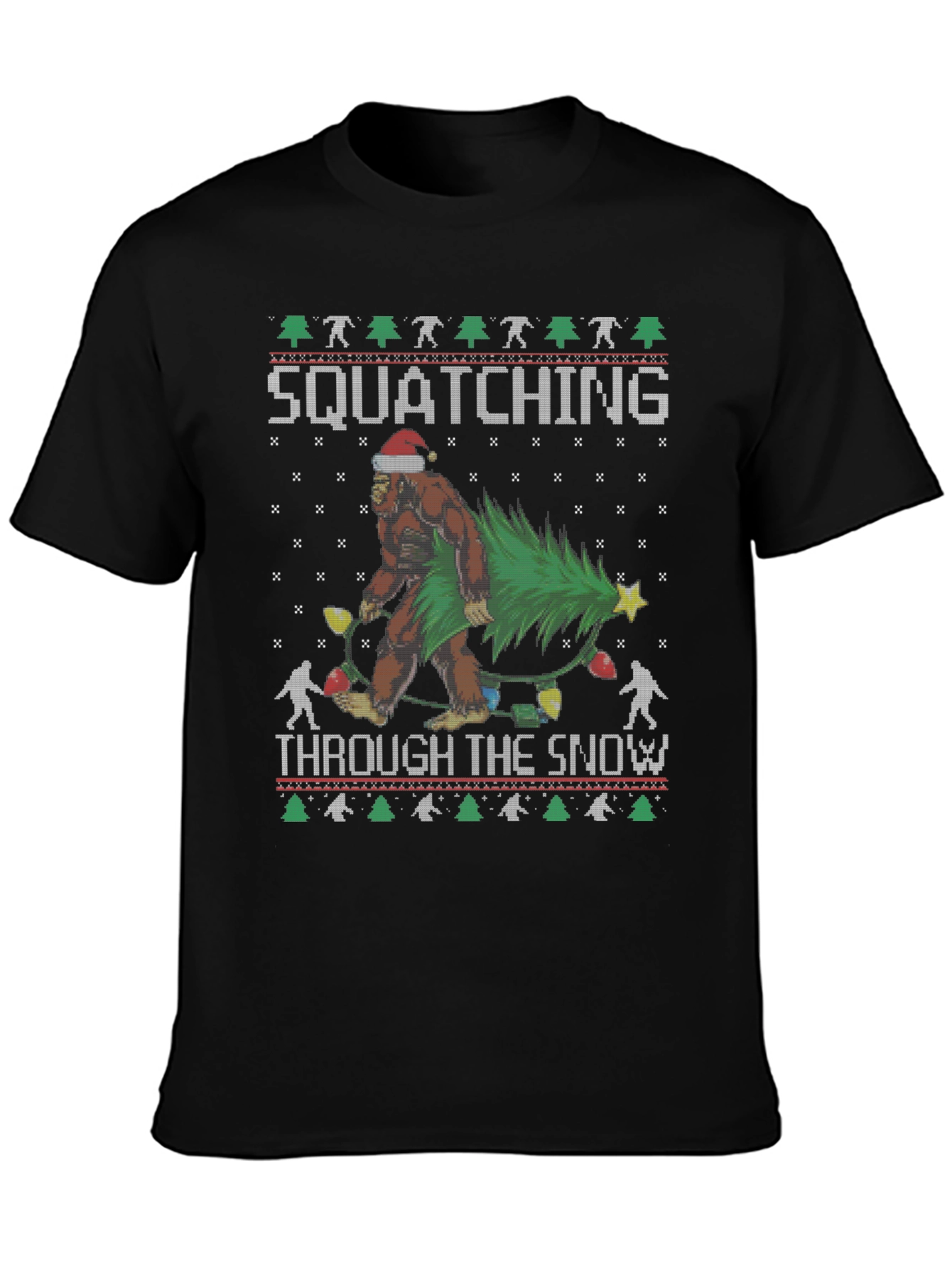 Squatching Through the Snow Ugly Christmas T-Shirt