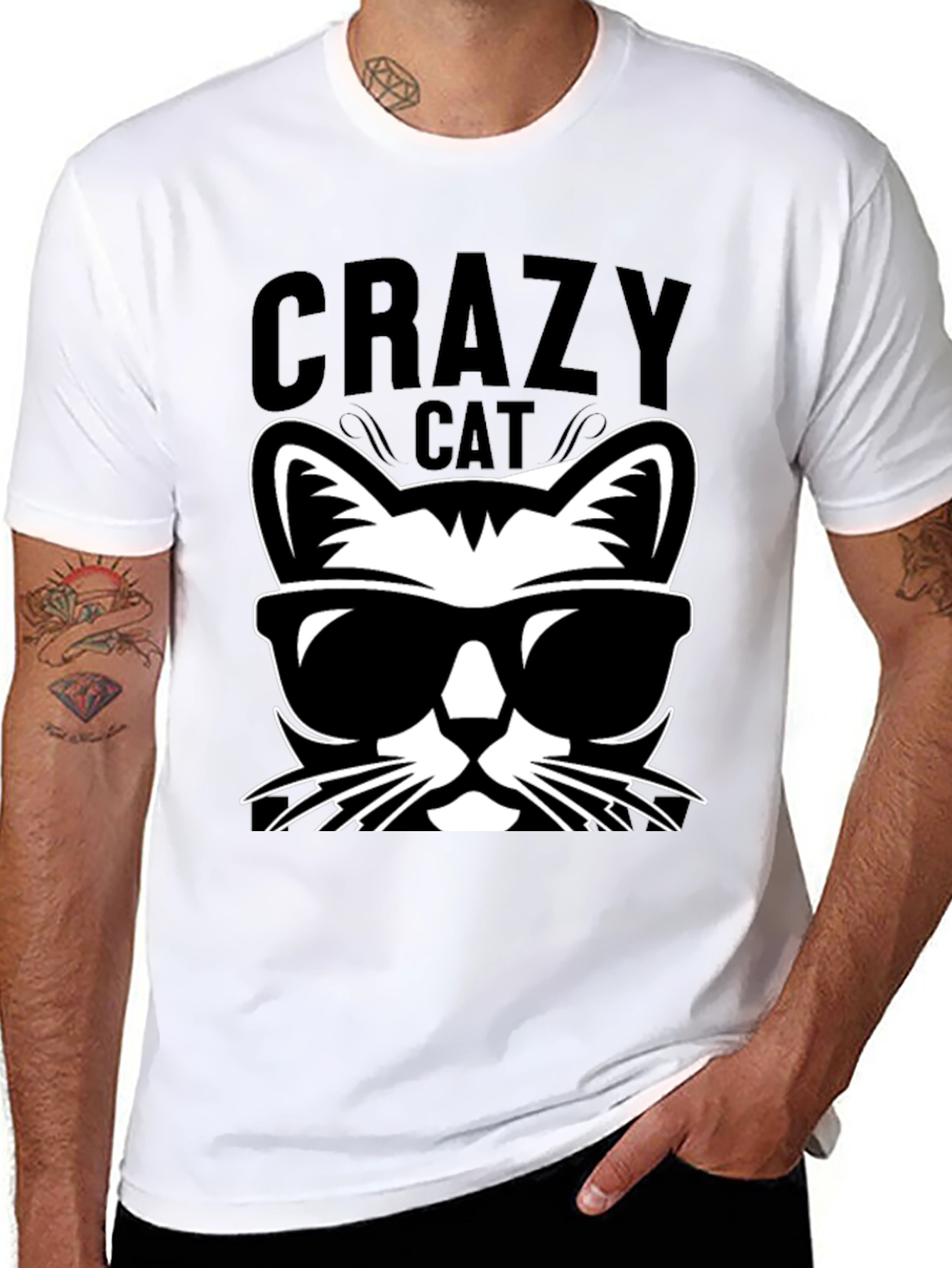 Crazy Cat Graphic Tee - Cool Cat T-Shirt