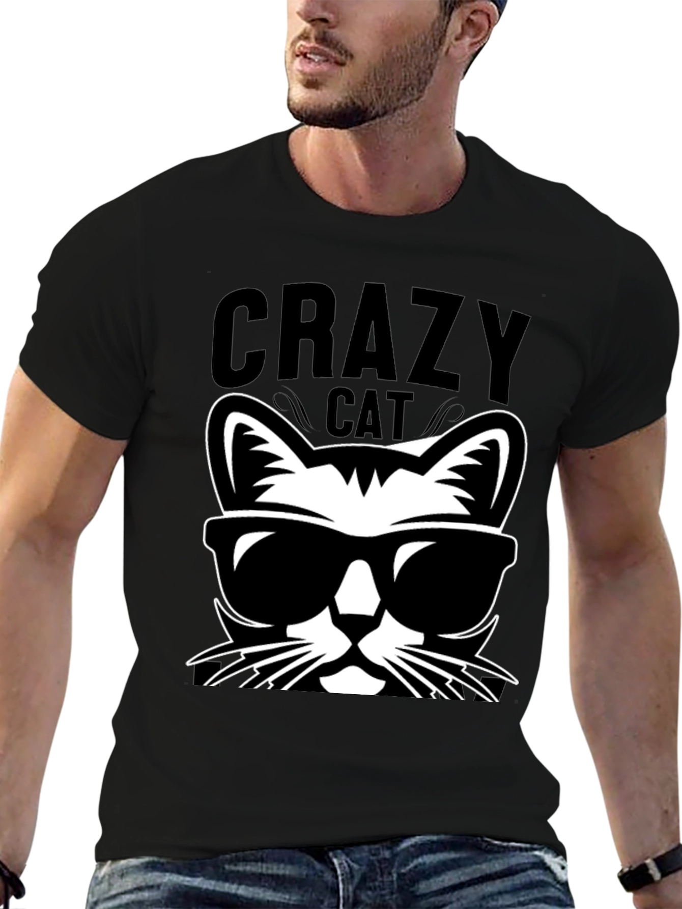 Crazy Cat Graphic Tee - Cool Cat T-Shirt