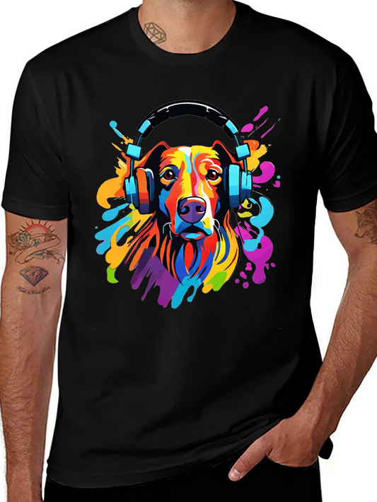 Dog DJ Graphic Tee - Colorful Headphone Design