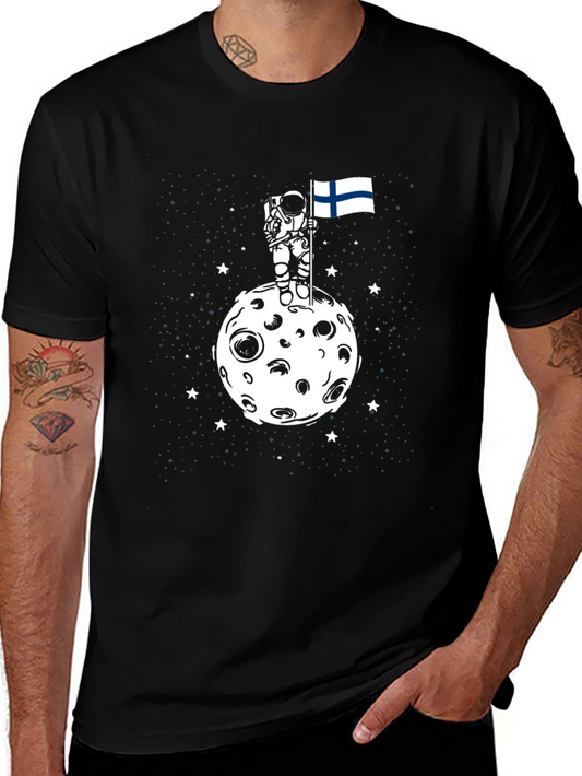 Astronaut Finland Flag Moon Graphic T-Shirt