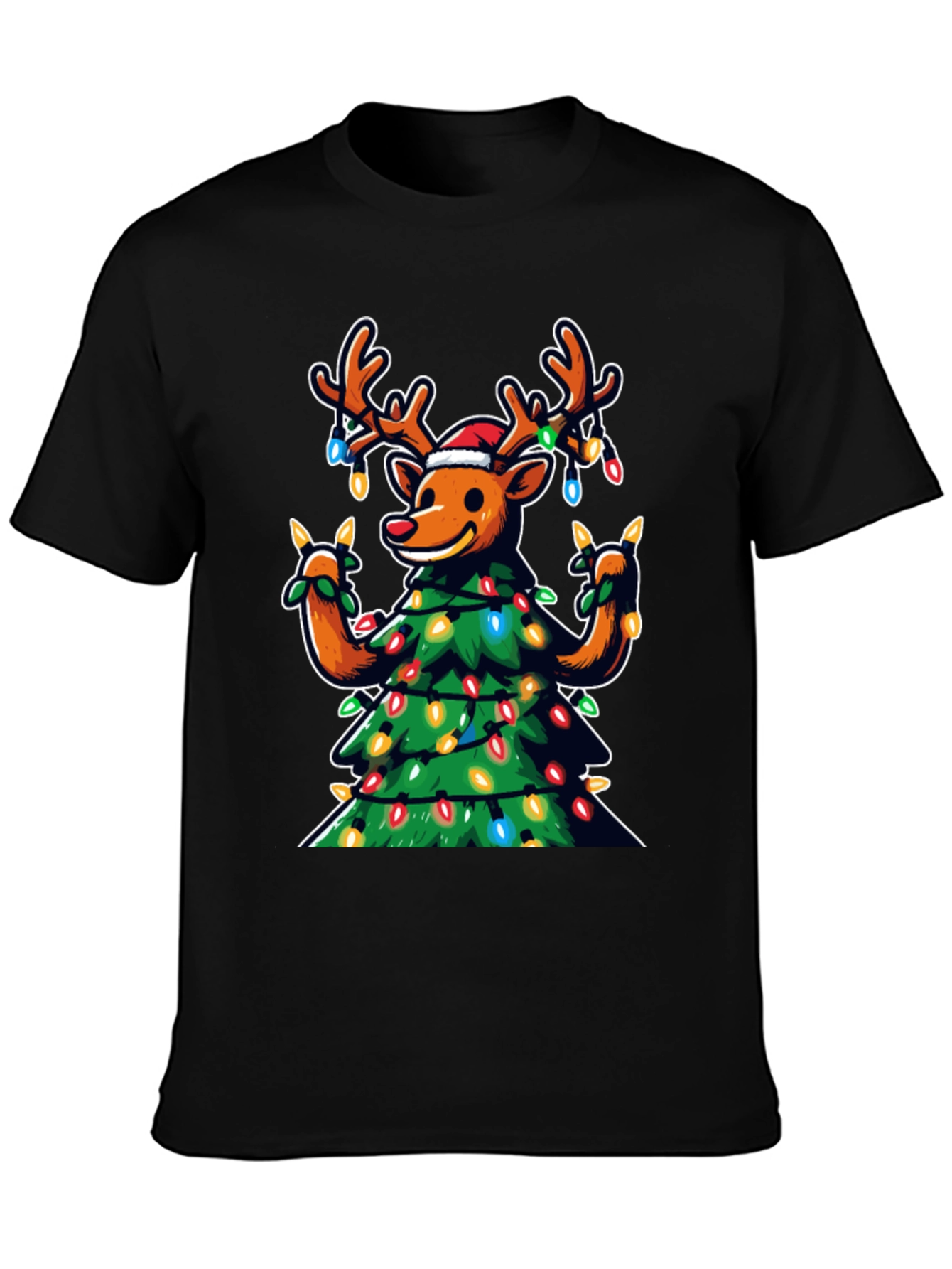 Festive Reindeer Christmas Tree Graphic Tee