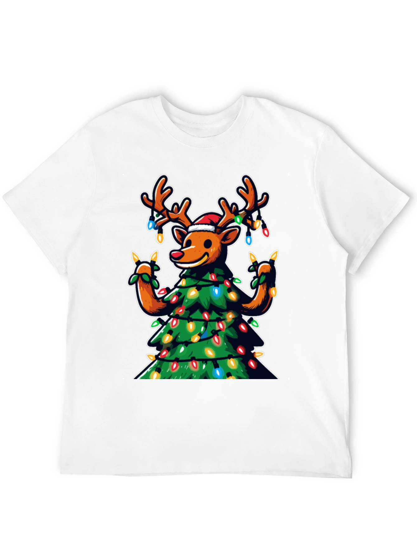 Festive Reindeer Christmas Tree Graphic Tee