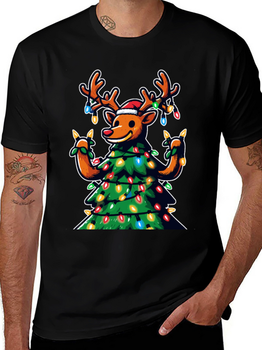 Festive Reindeer Christmas Tree Graphic Tee