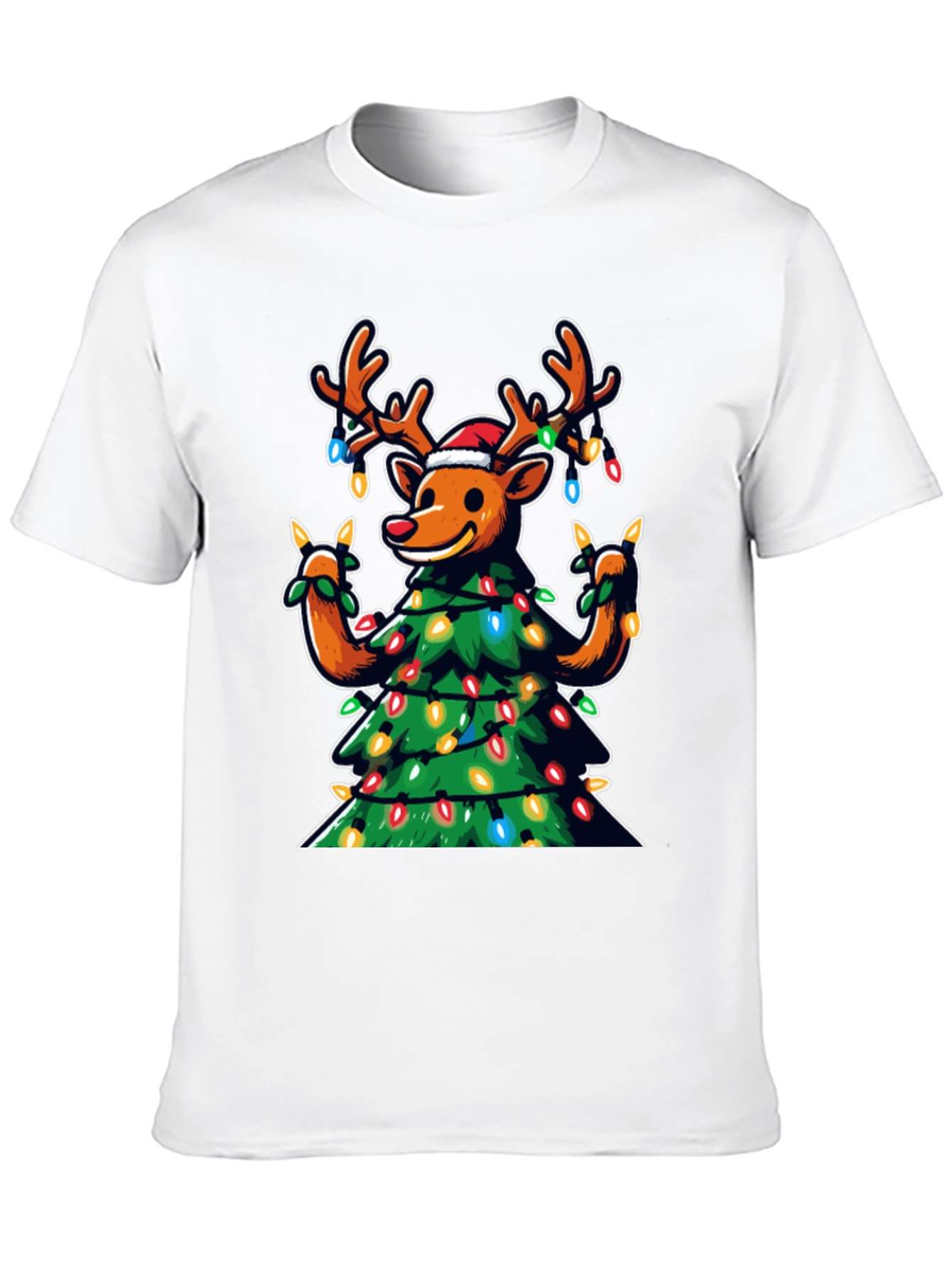 Festive Reindeer Christmas Tree Graphic Tee