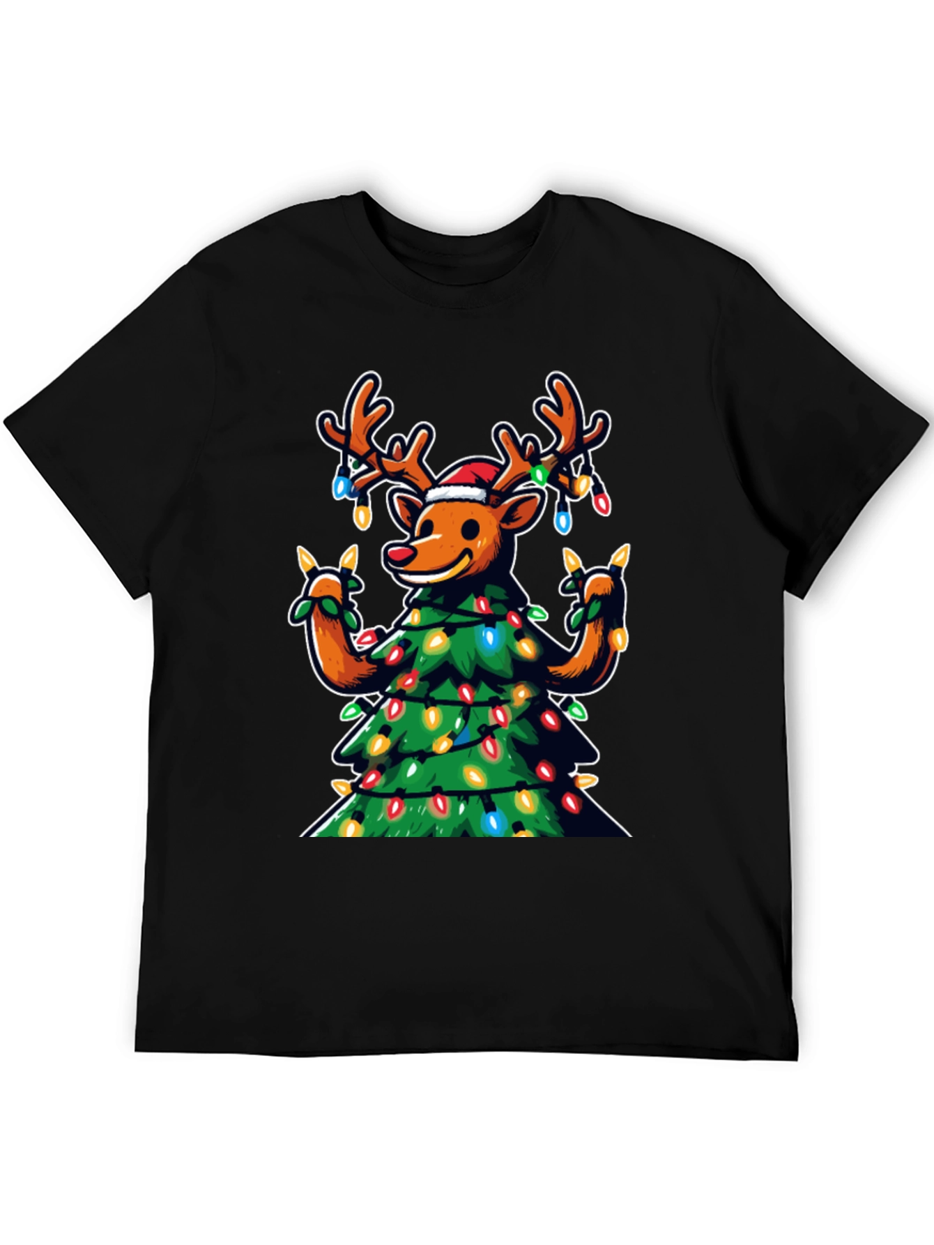 Festive Reindeer Christmas Tree Graphic Tee