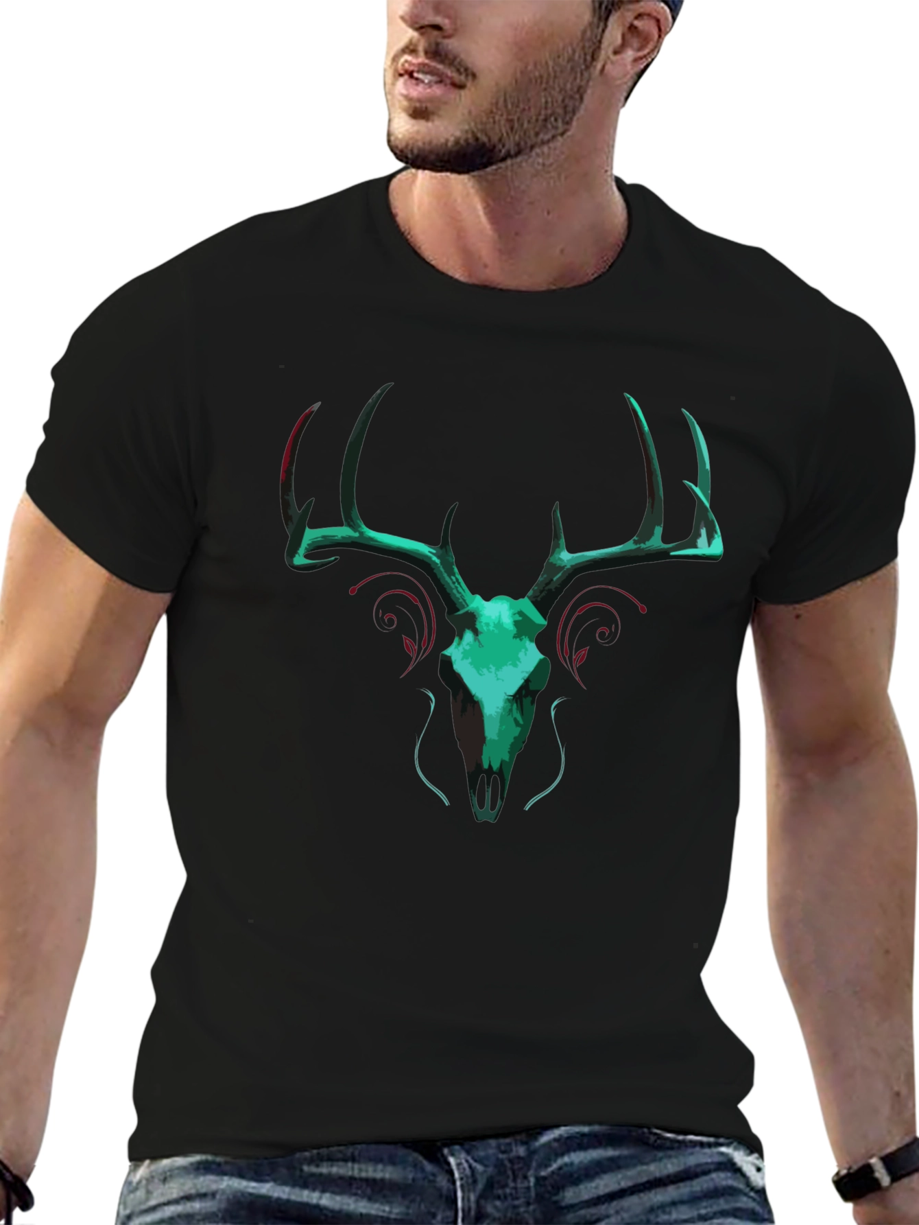 Deer Skull Graphic Print Tee