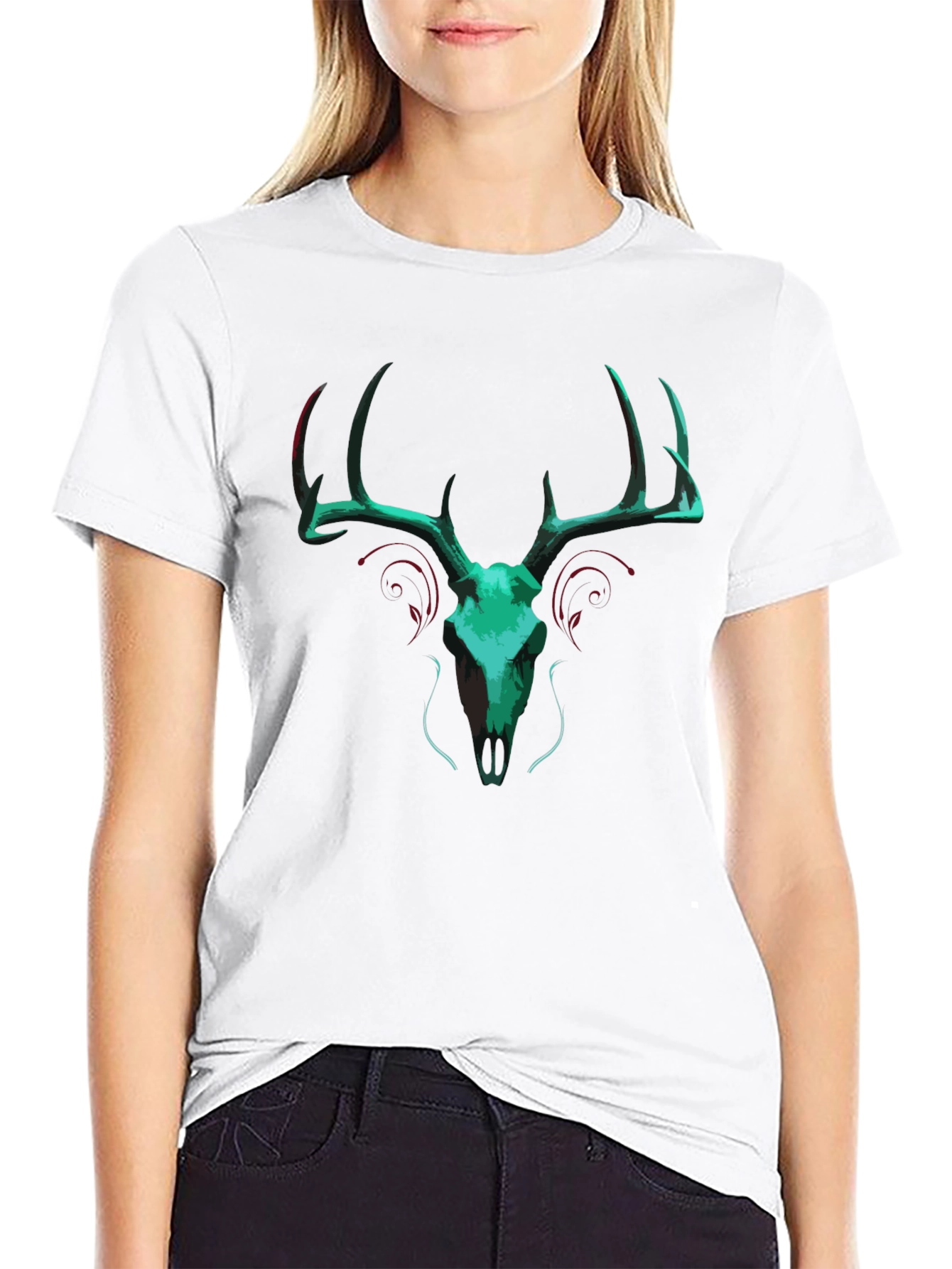 Deer Skull Graphic Print Tee