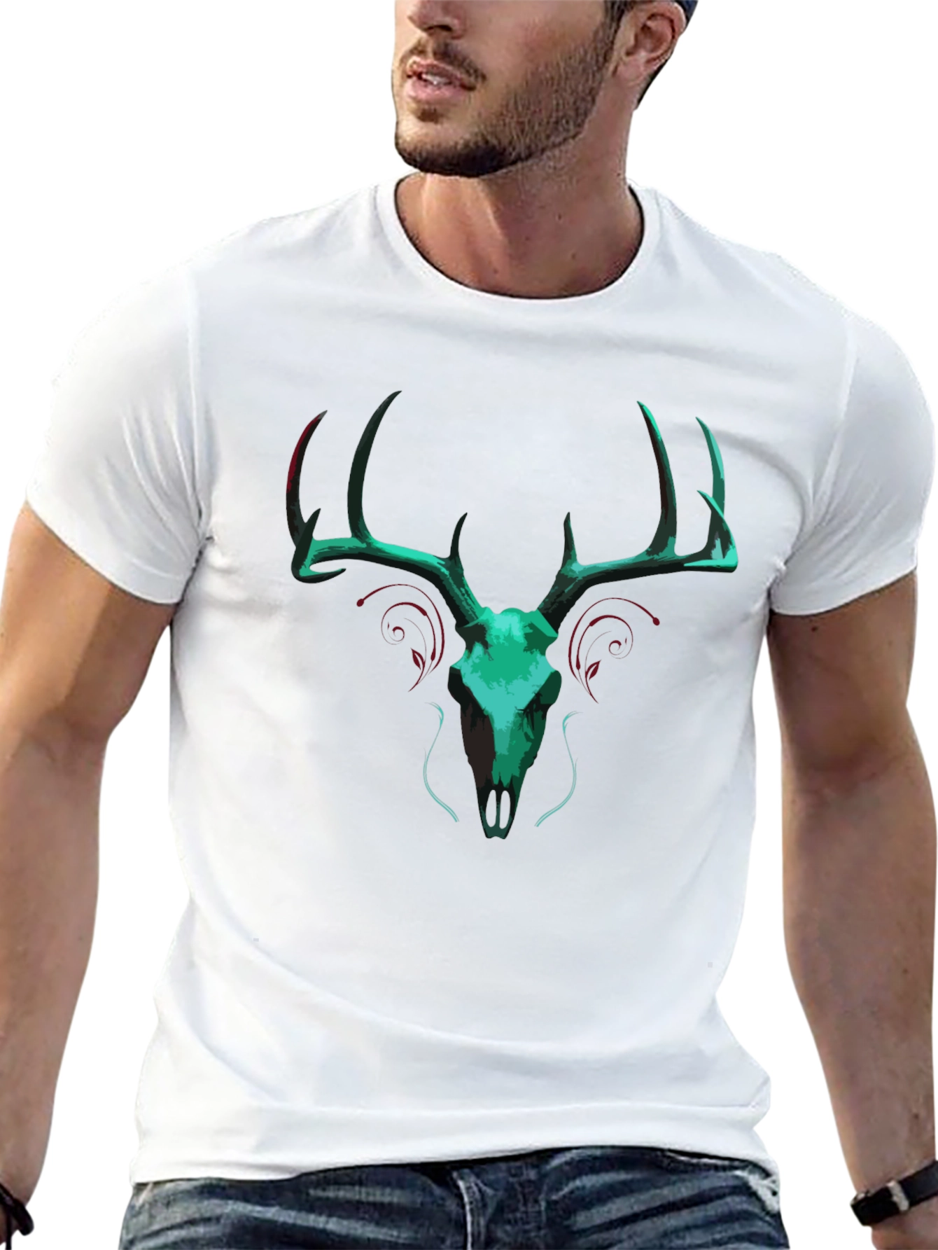 Deer Skull Graphic Print Tee