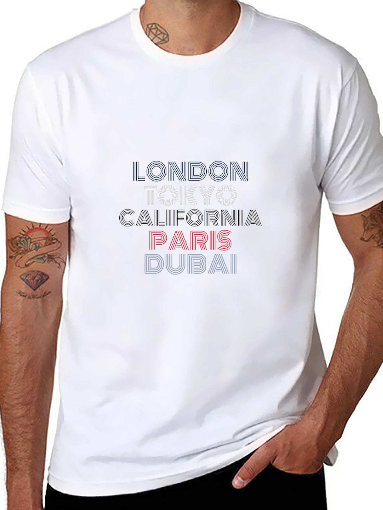 Stylish Cities Graphic Print Mens Black T-Shirt