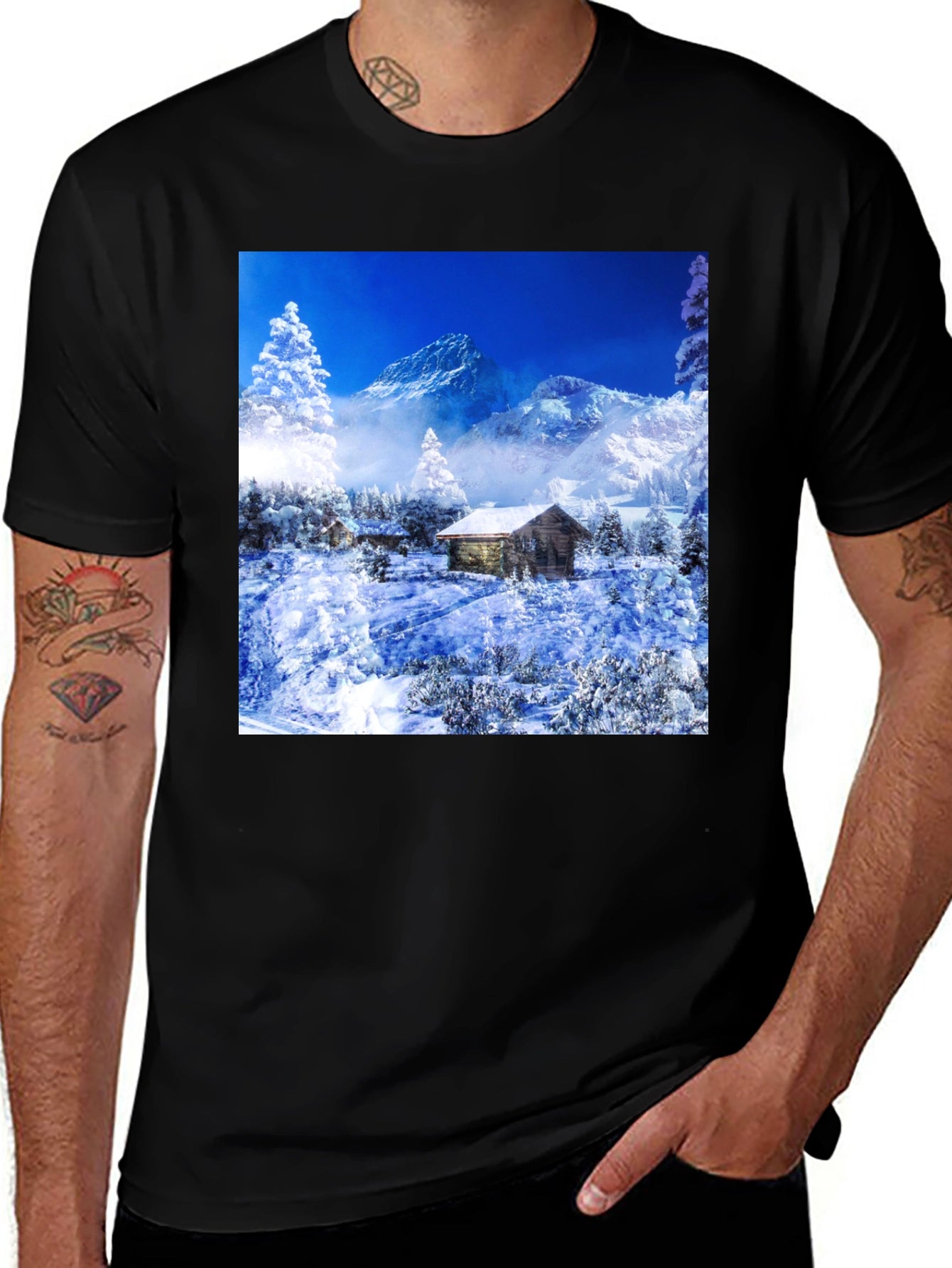 Winter Cabin T-Shirt: Mountain Scenery Tee