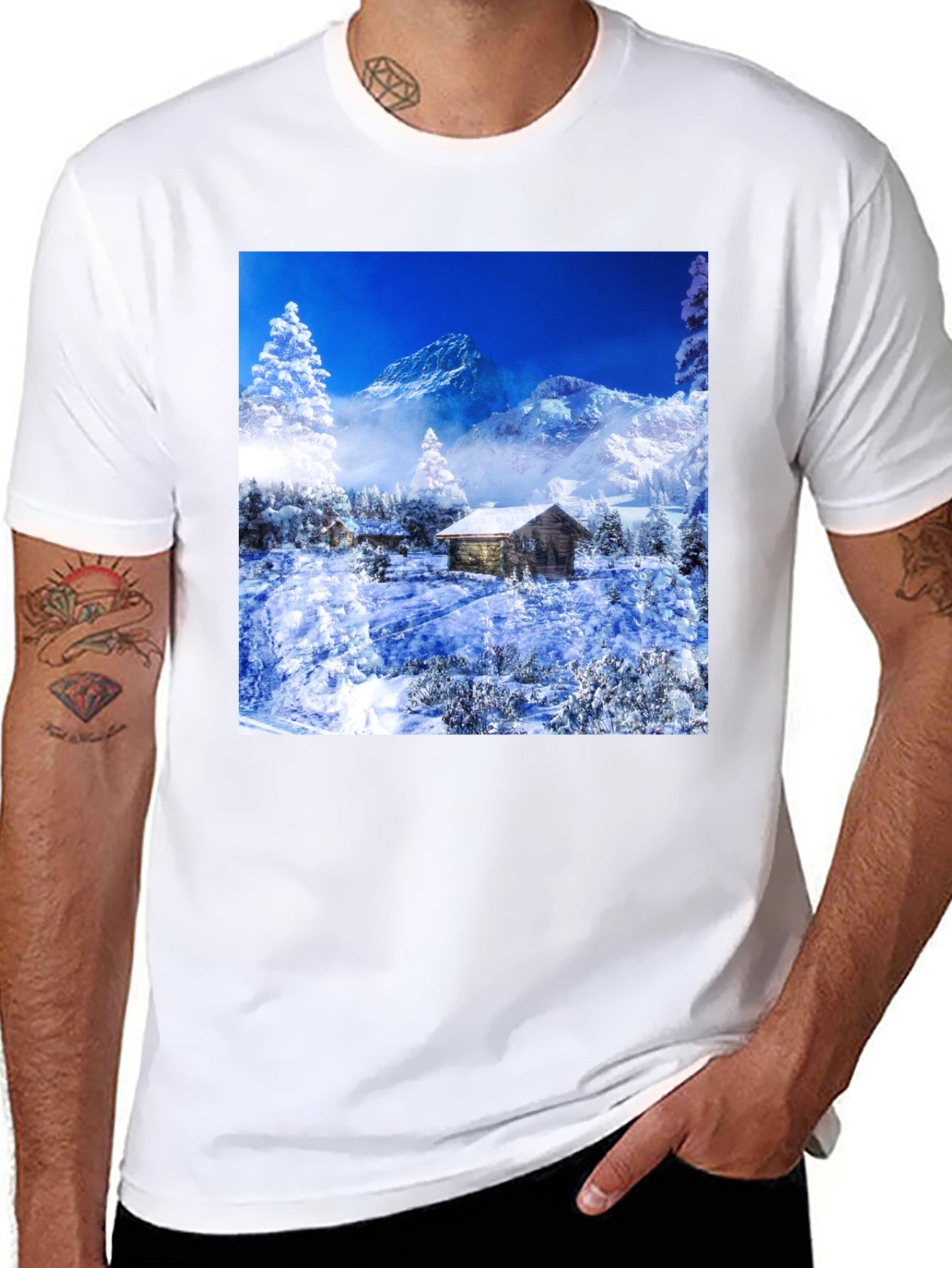 Winter Cabin T-Shirt: Mountain Scenery Tee