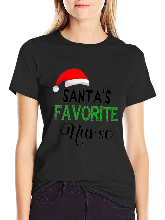 Santas Favorite Nurse Graphic T-Shirt - Holiday Apparel