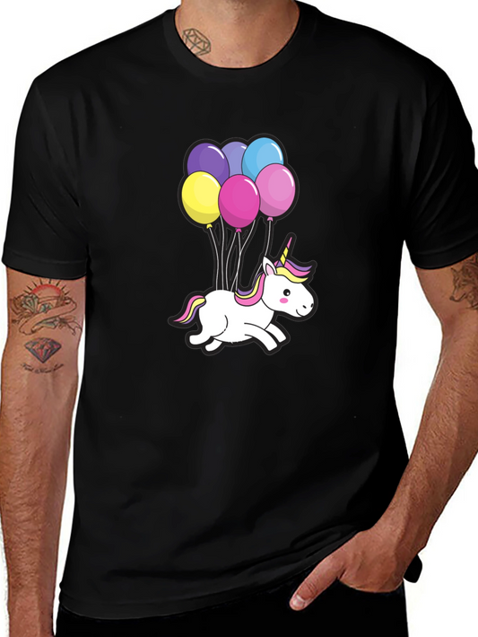 Unicorn Balloons Graphic Tee - Black Cotton T-Shirt