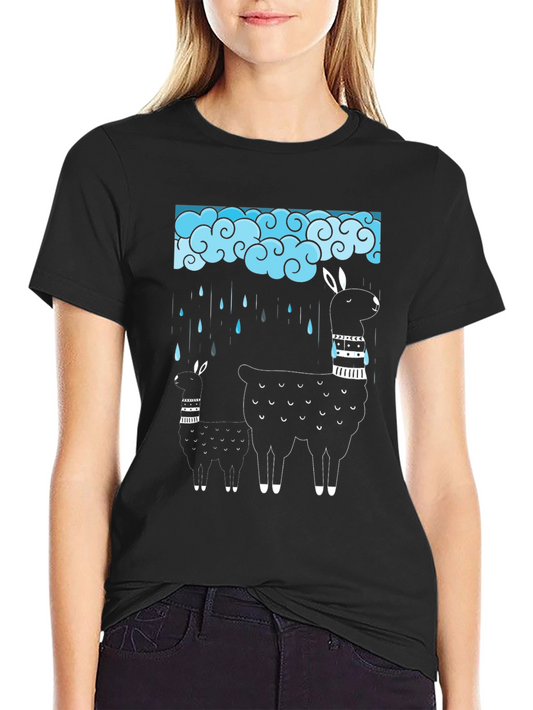 Llama Rain Cloud Graphic Tee - Black Cotton T-Shirt
