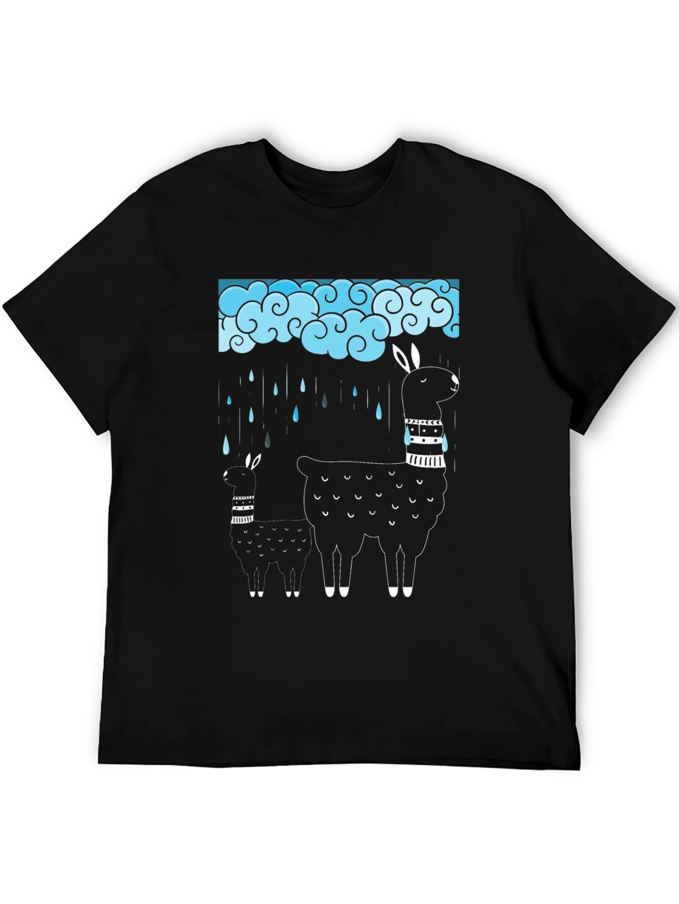 Llama Rain Cloud Graphic Tee - Black Cotton T-Shirt