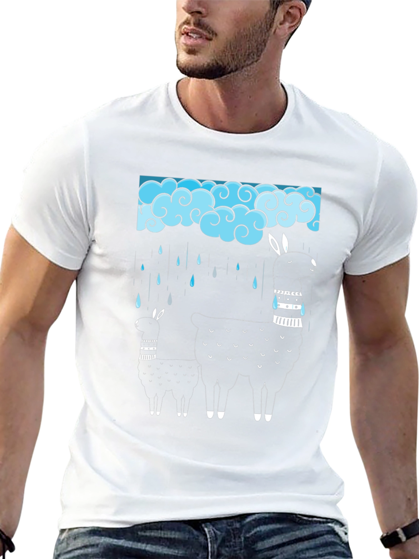 Llama Rain Cloud Graphic Tee - Black Cotton T-Shirt
