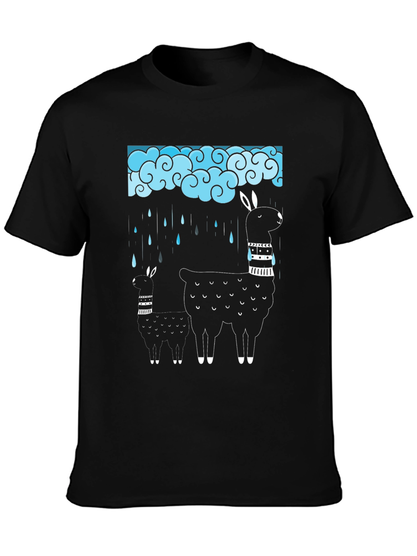Llama Rain Cloud Graphic Tee - Black Cotton T-Shirt