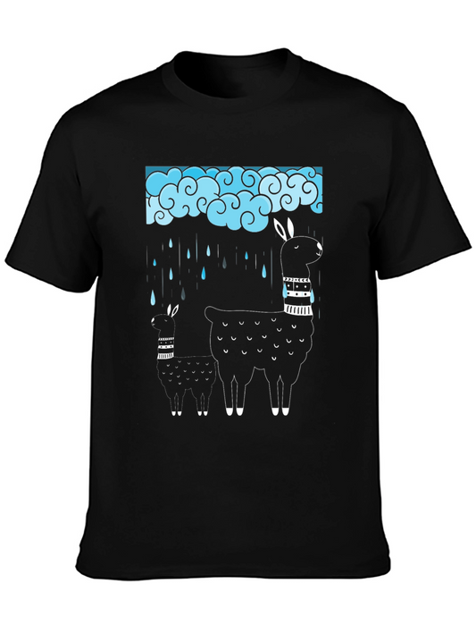 Llama Rain Cloud Graphic Tee - Black Cotton T-Shirt