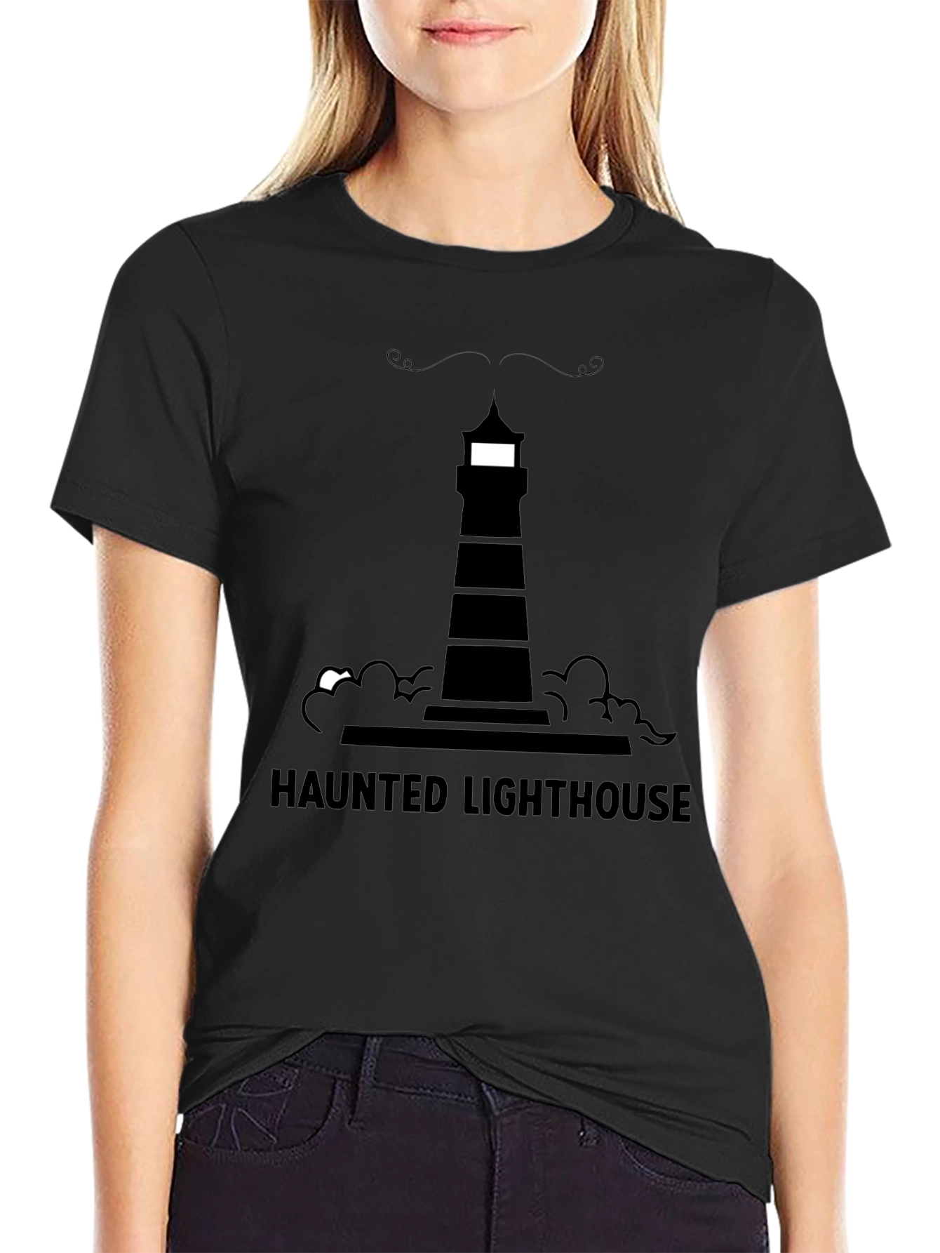 Haunted Lighthouse Graphic Tee - Black