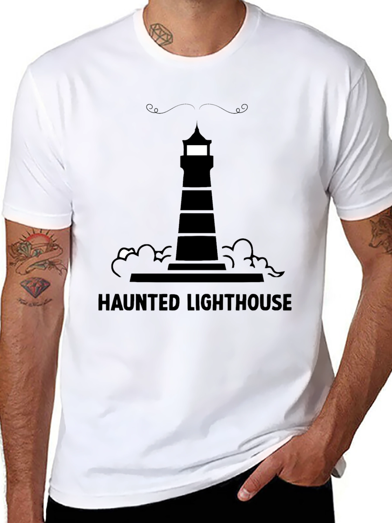 Haunted Lighthouse Graphic Tee - Black