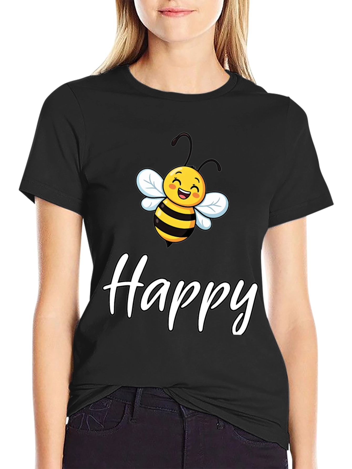 Happy Bee Graphic Tee - Unisex Black T-Shirt