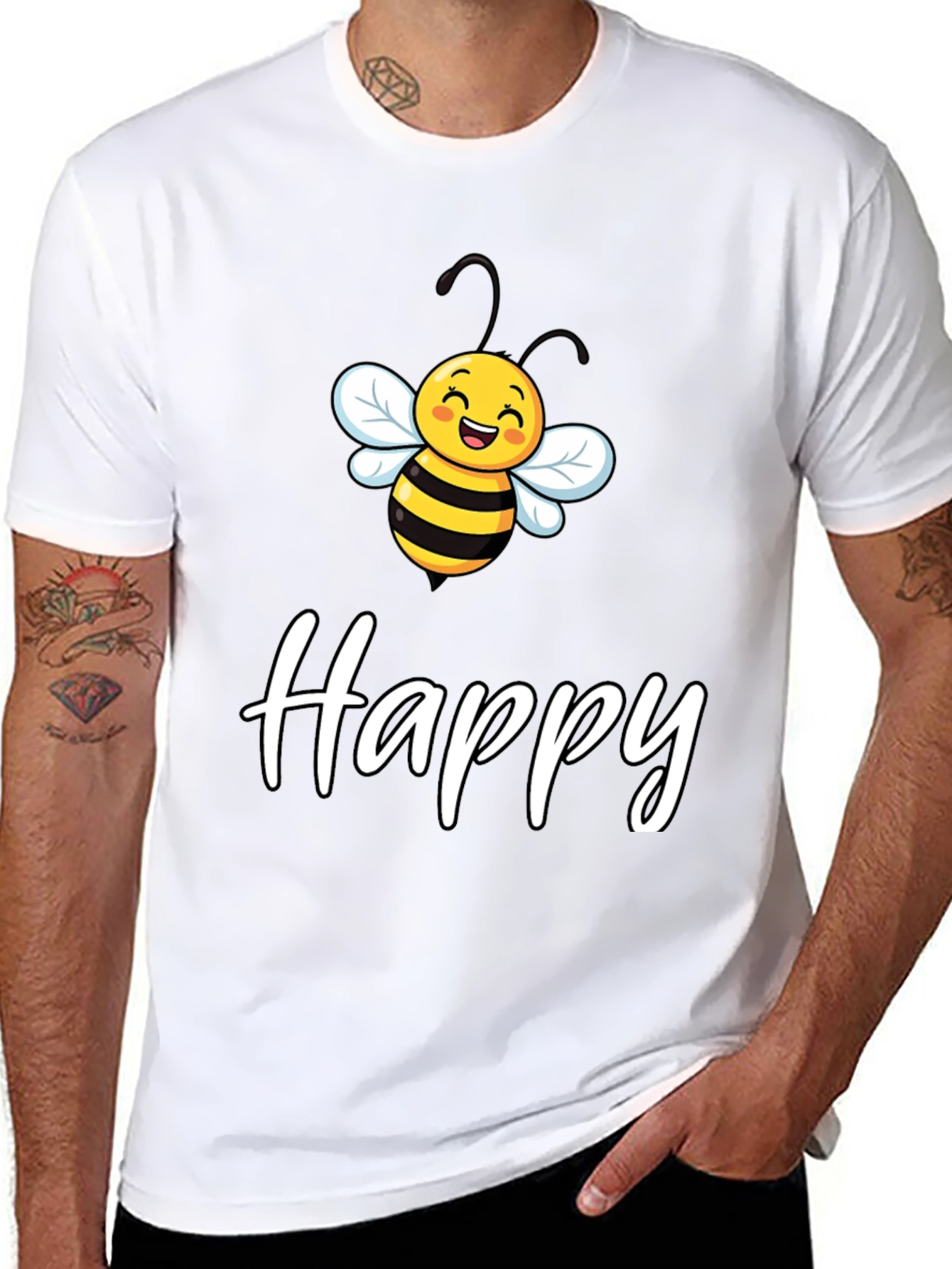 Happy Bee Graphic Tee - Unisex Black T-Shirt