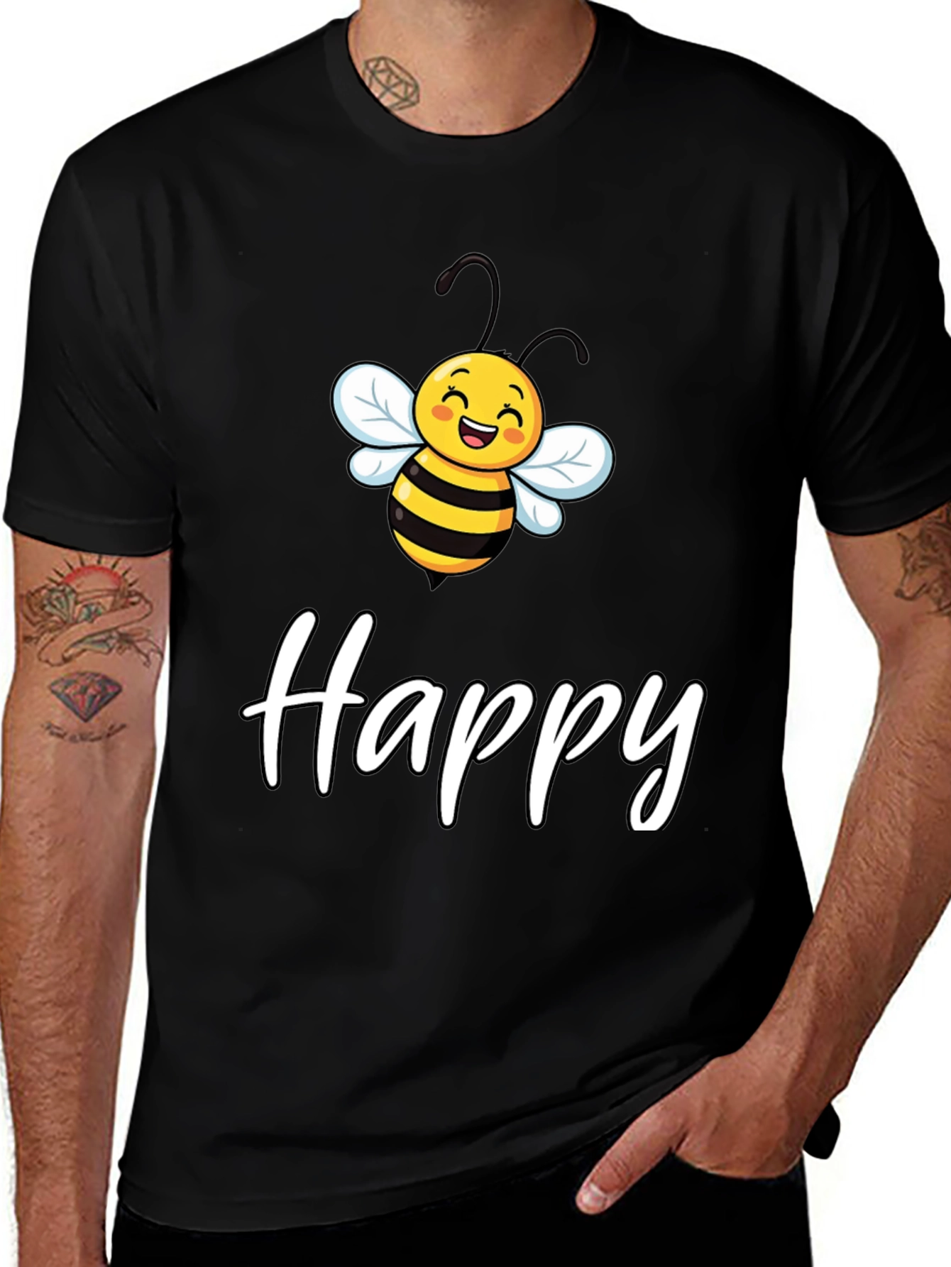 Happy Bee Graphic Tee - Unisex Black T-Shirt