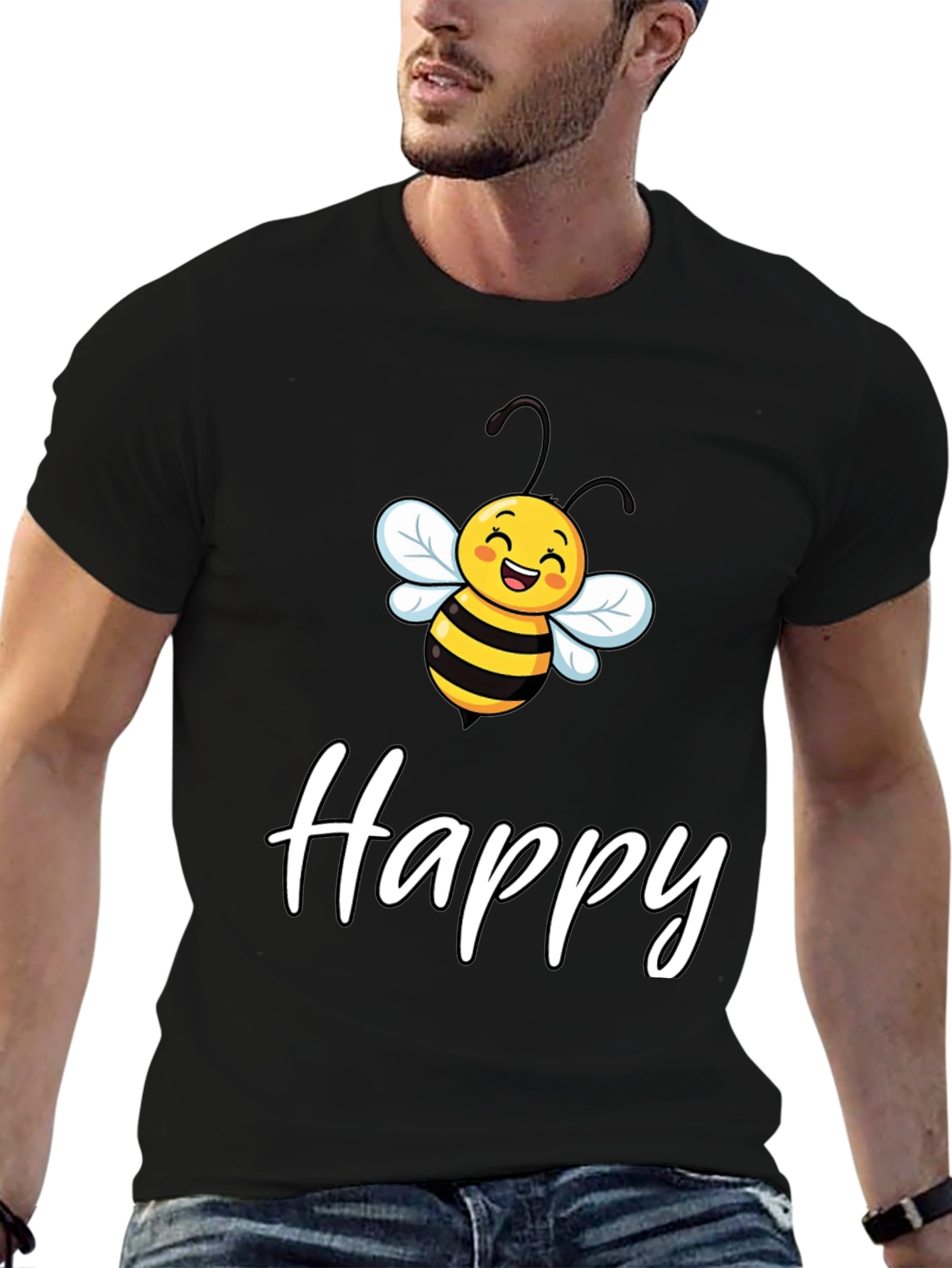 Happy Bee Graphic Tee - Unisex Black T-Shirt