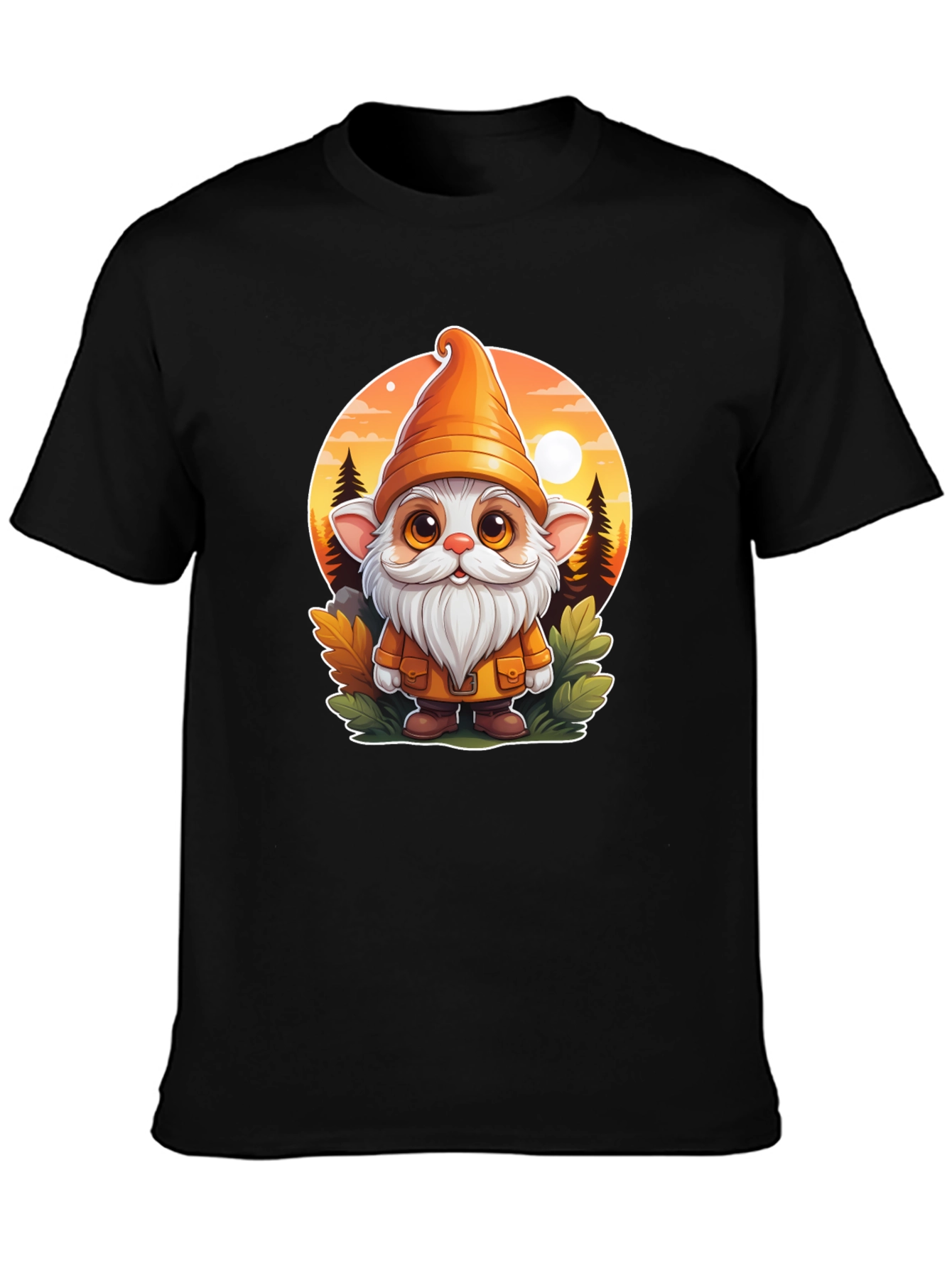 Whimsical Gnome Graphic Tee - Unisex Black T-Shirt