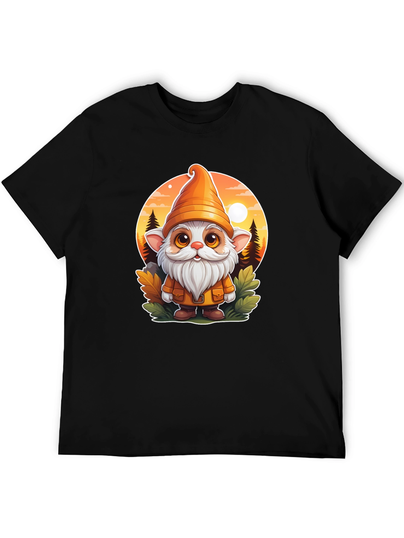 Whimsical Gnome Graphic Tee - Unisex Black T-Shirt