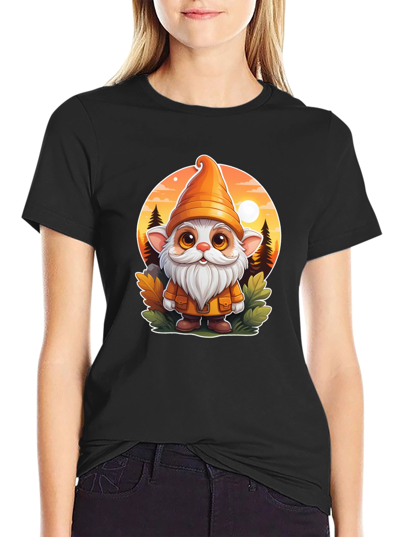 Whimsical Gnome Graphic Tee - Unisex Black T-Shirt