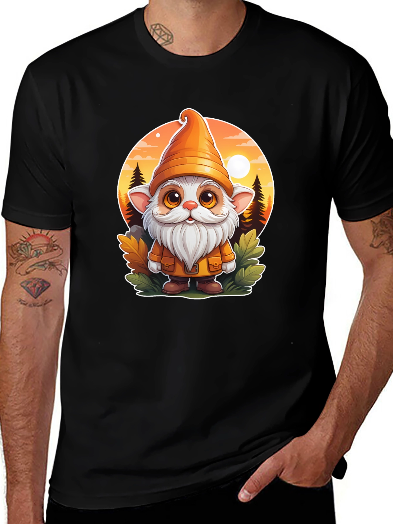 Whimsical Gnome Graphic Tee - Unisex Black T-Shirt