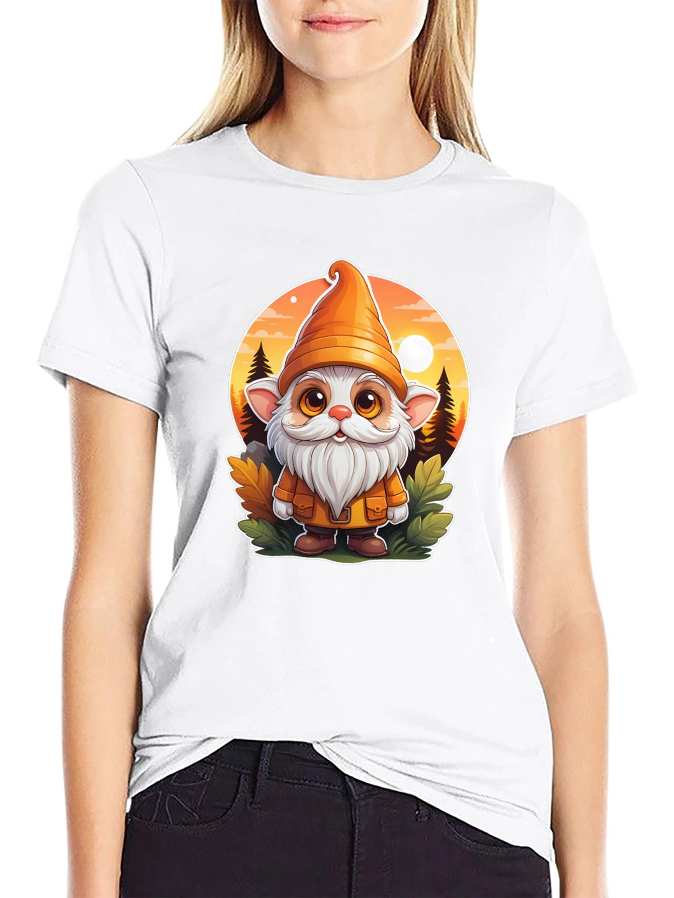 Whimsical Gnome Graphic Tee - Unisex Black T-Shirt