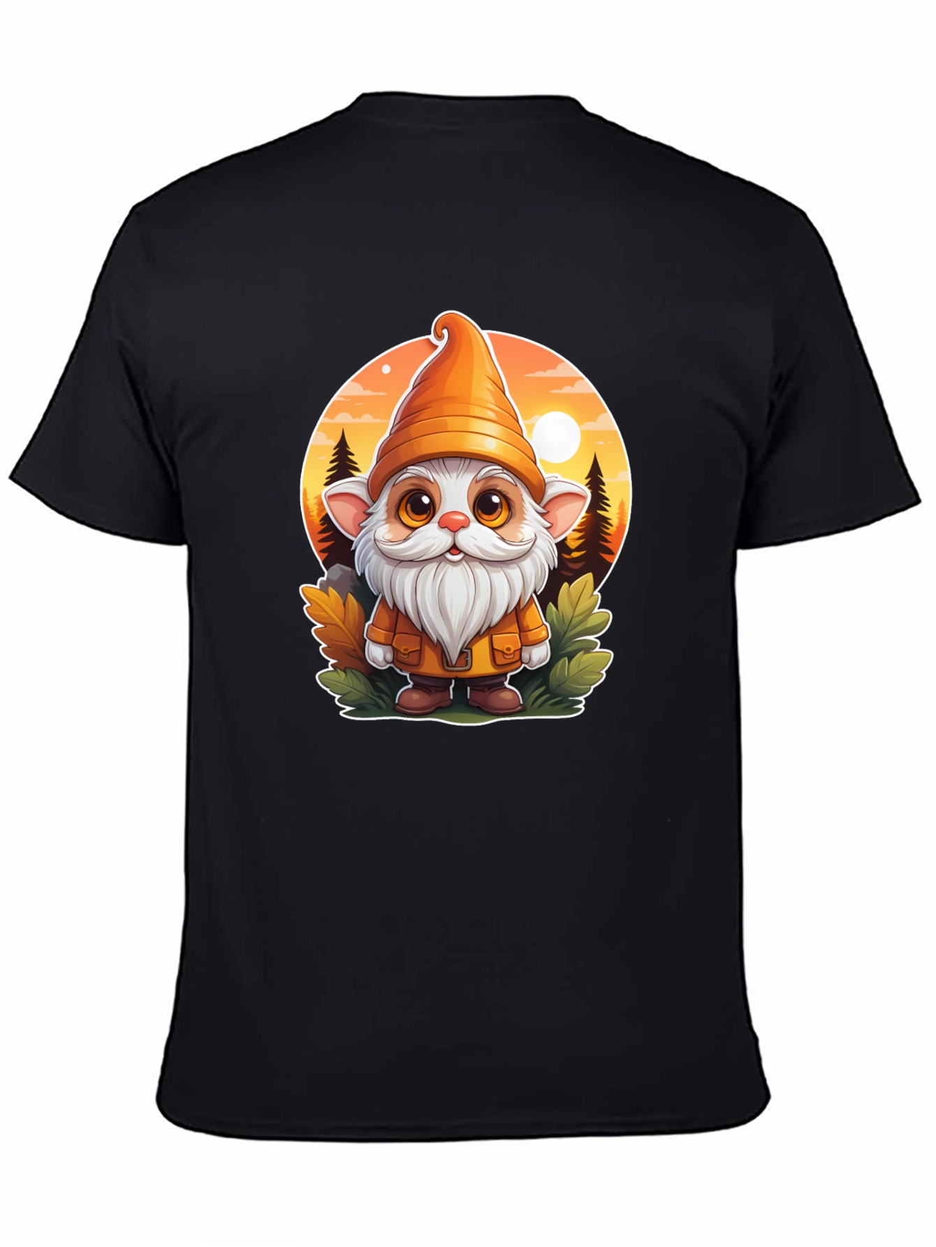 Whimsical Gnome Graphic Tee - Unisex Black T-Shirt