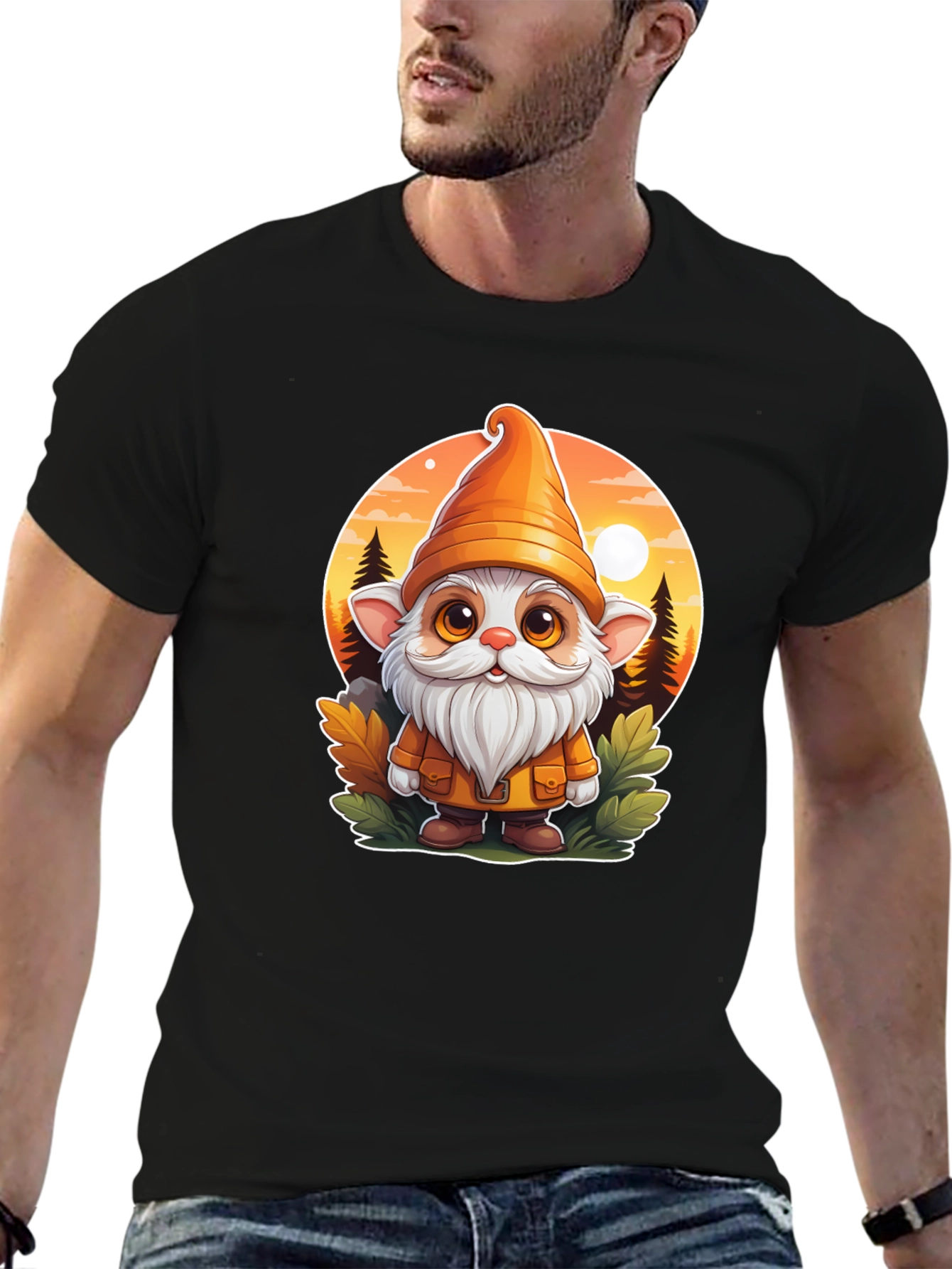 Whimsical Gnome Graphic Tee - Unisex Black T-Shirt