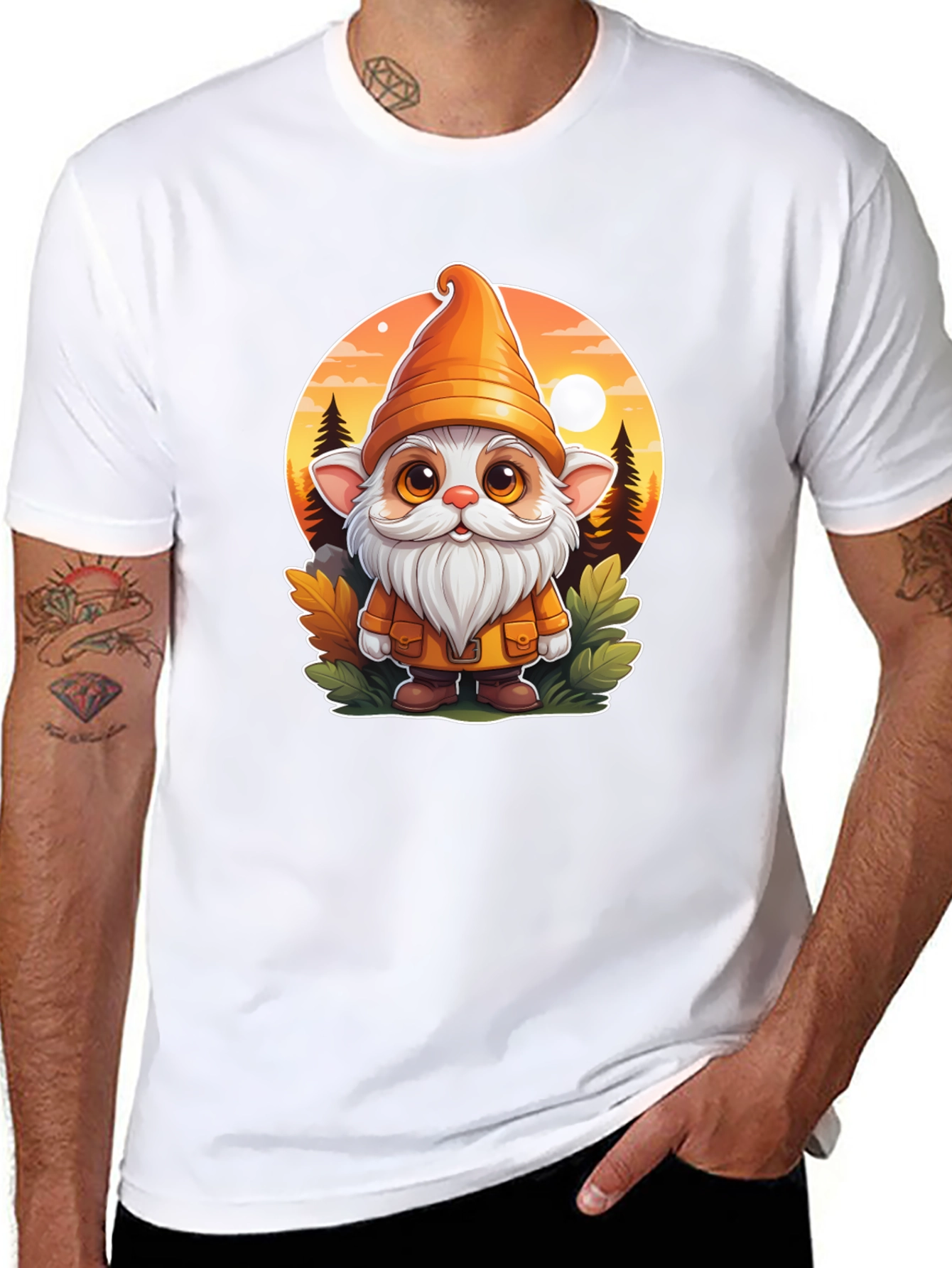 Whimsical Gnome Graphic Tee - Unisex Black T-Shirt