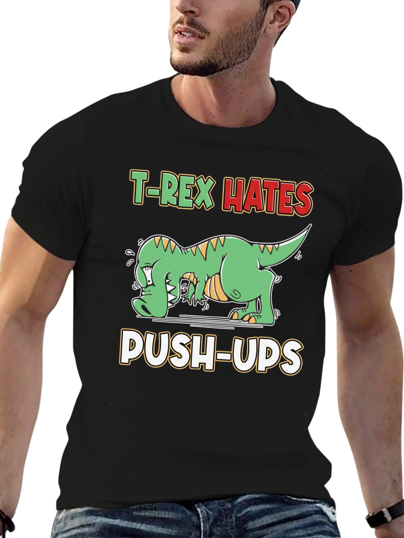 T-Rex Hates Push-Ups Funny Graphic T-Shirt